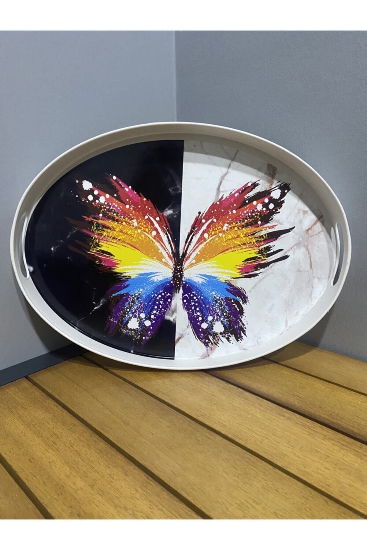 Çavdar Group Rengarenk Lüx 42*31 Cm Oval Tepsi Çay Kahve Servis Sunum Tepsi