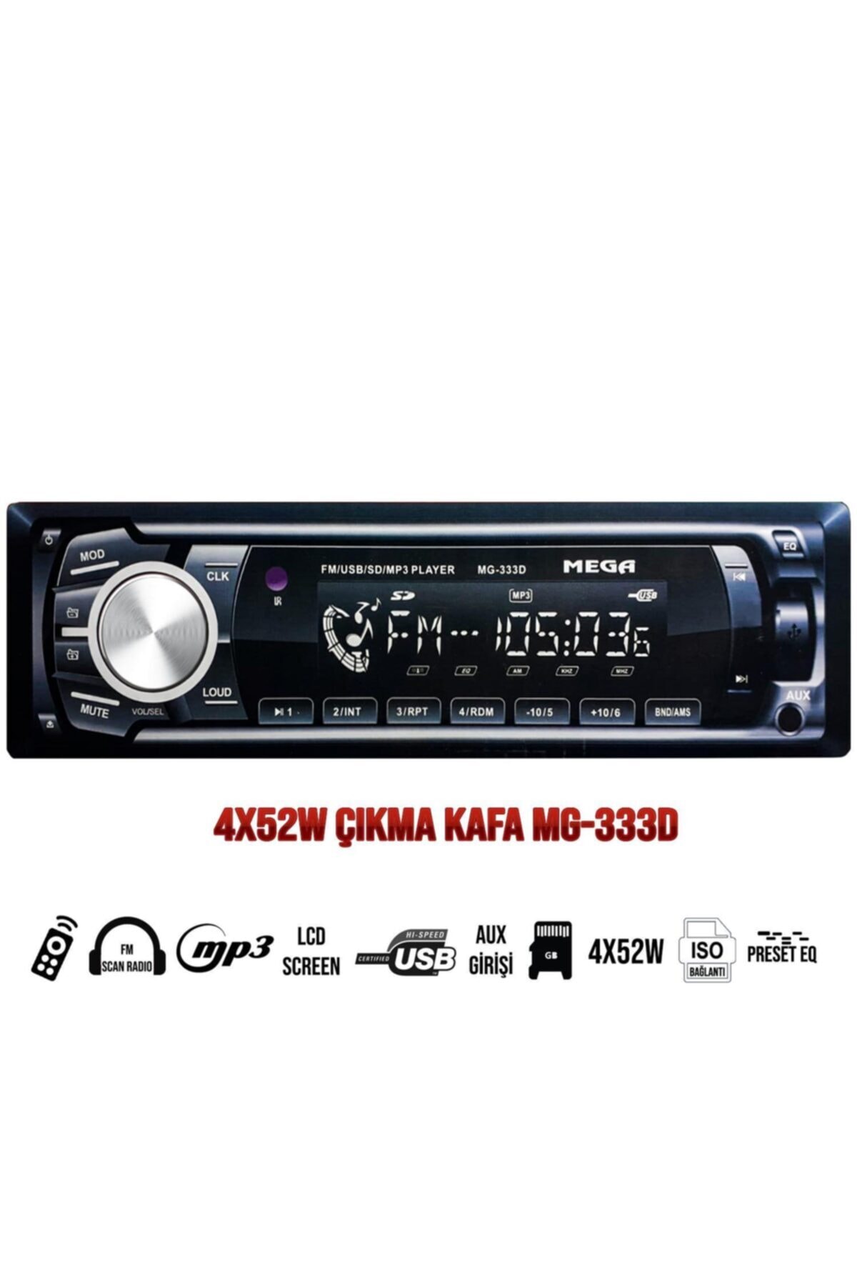 MEGA Oto Teyp 4x52w Usb/sd/uk/fm Büyük Çıkma Kafa Mg-333d