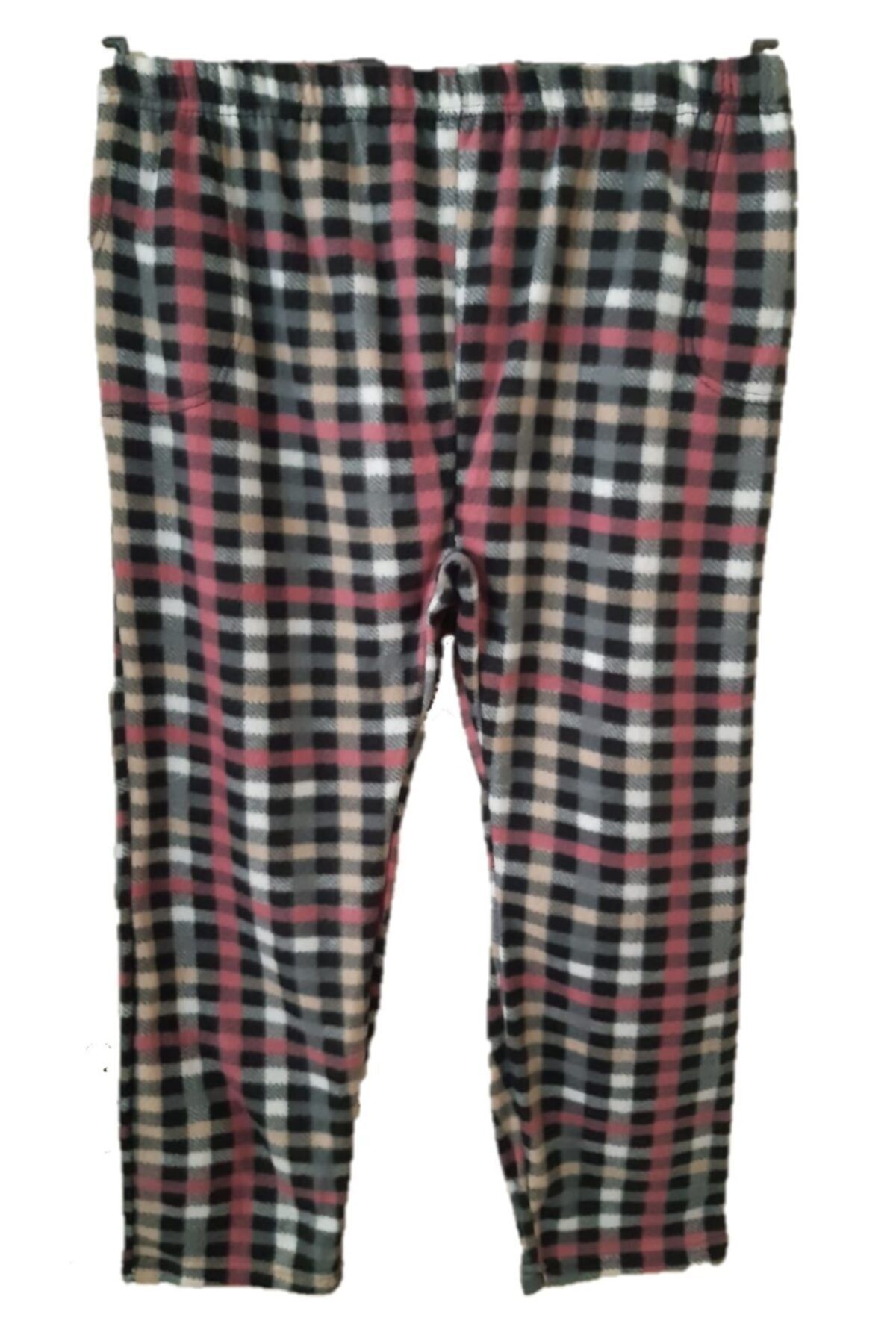 SadeKuru Kadın Battal Gri Pötikare Polar Cepli Pijama Altı