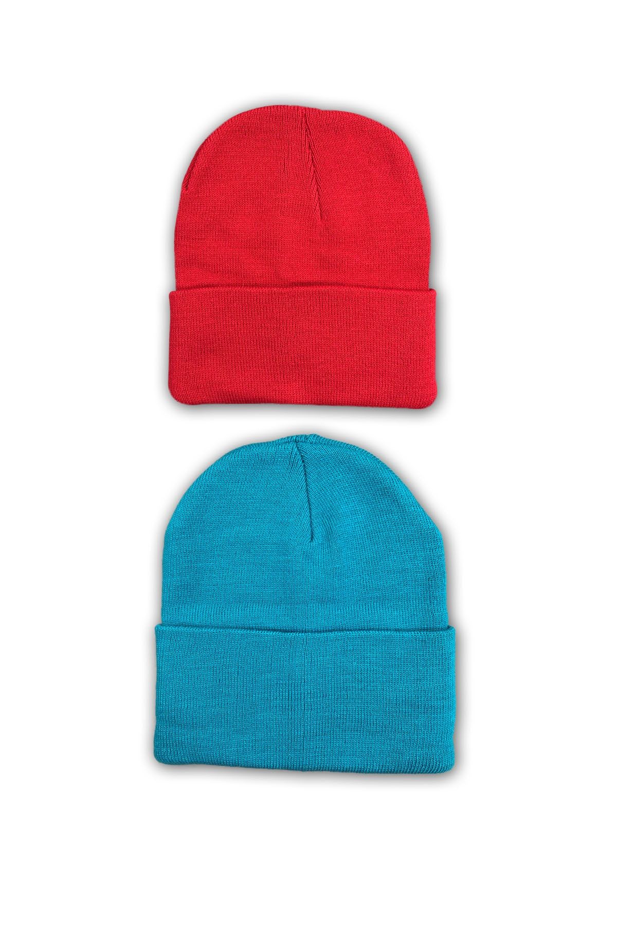 EMH 2 Adet Unisex Basic Düz Bere Kırmızı Yeşil