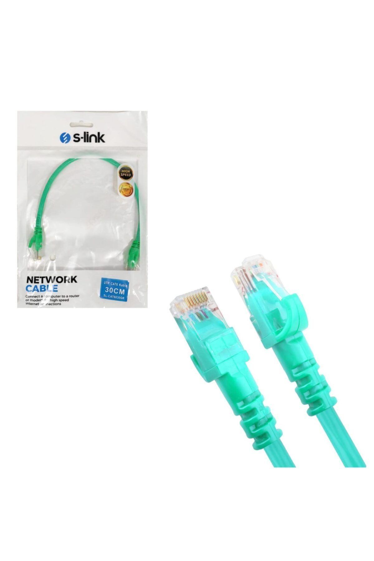 SLINK Cat6 Patch Network Ethernet Kablo Utp Yeşil 30cm S-link Sl-cat6030gr