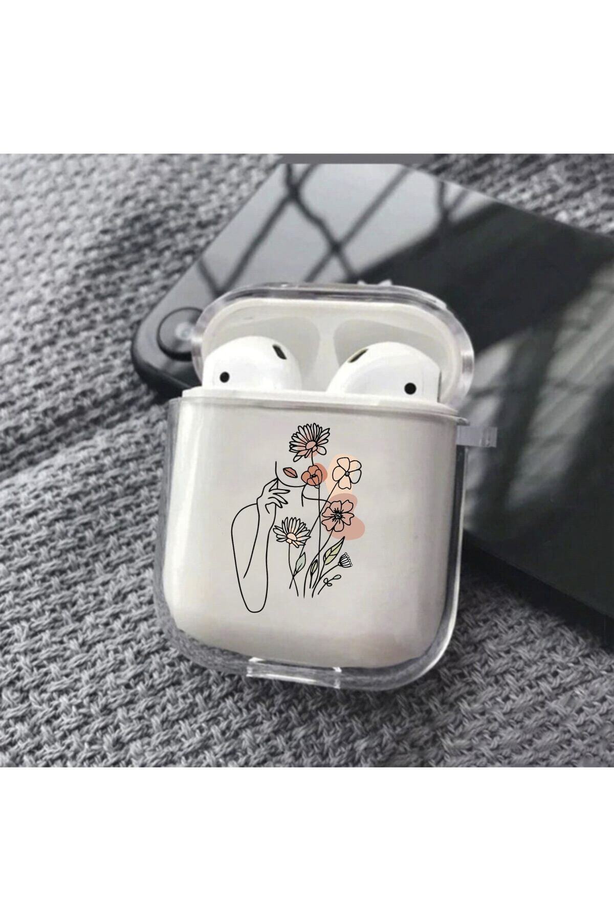 Go Aksesuar Çiçekli Kadın Tasarımlı Airpods Uyumlu Şeffaf Silikon Kılıf