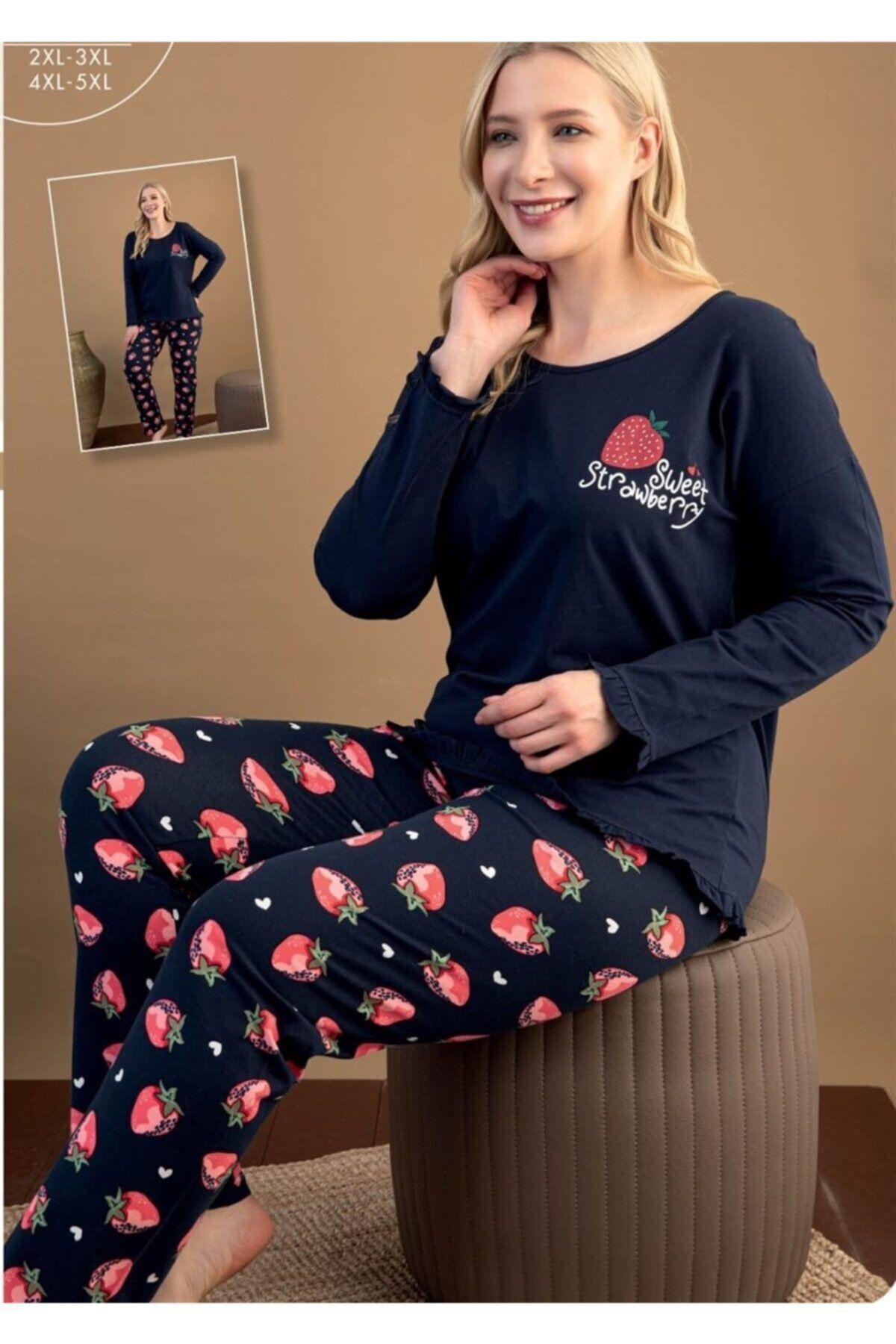 Aria's Closet Büyük Beden Sweet Strawberry Pijama Takımı