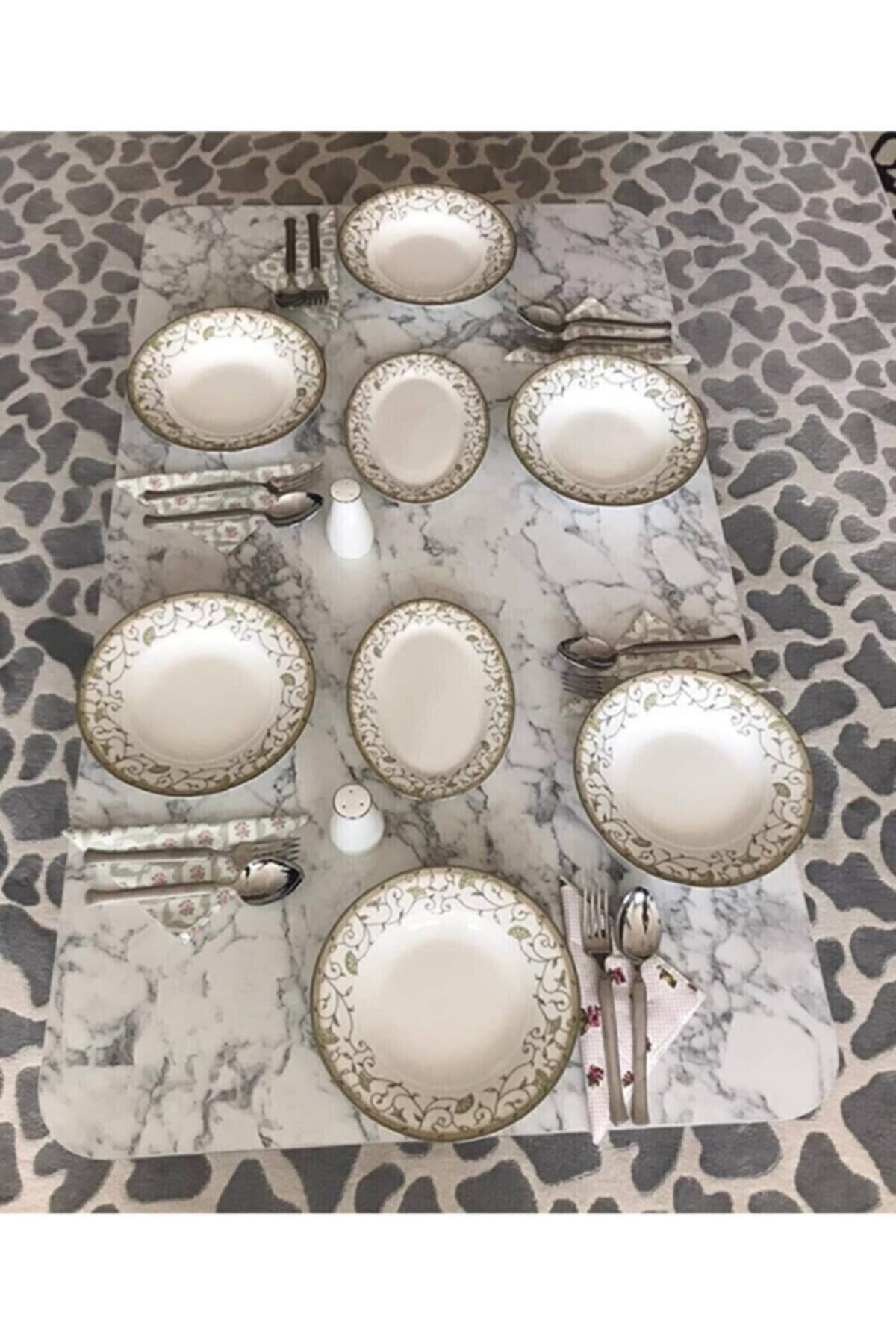 GÜVENÇ Yer Sofrası Katlanabilir Ayak Beyaz Mermer Desen