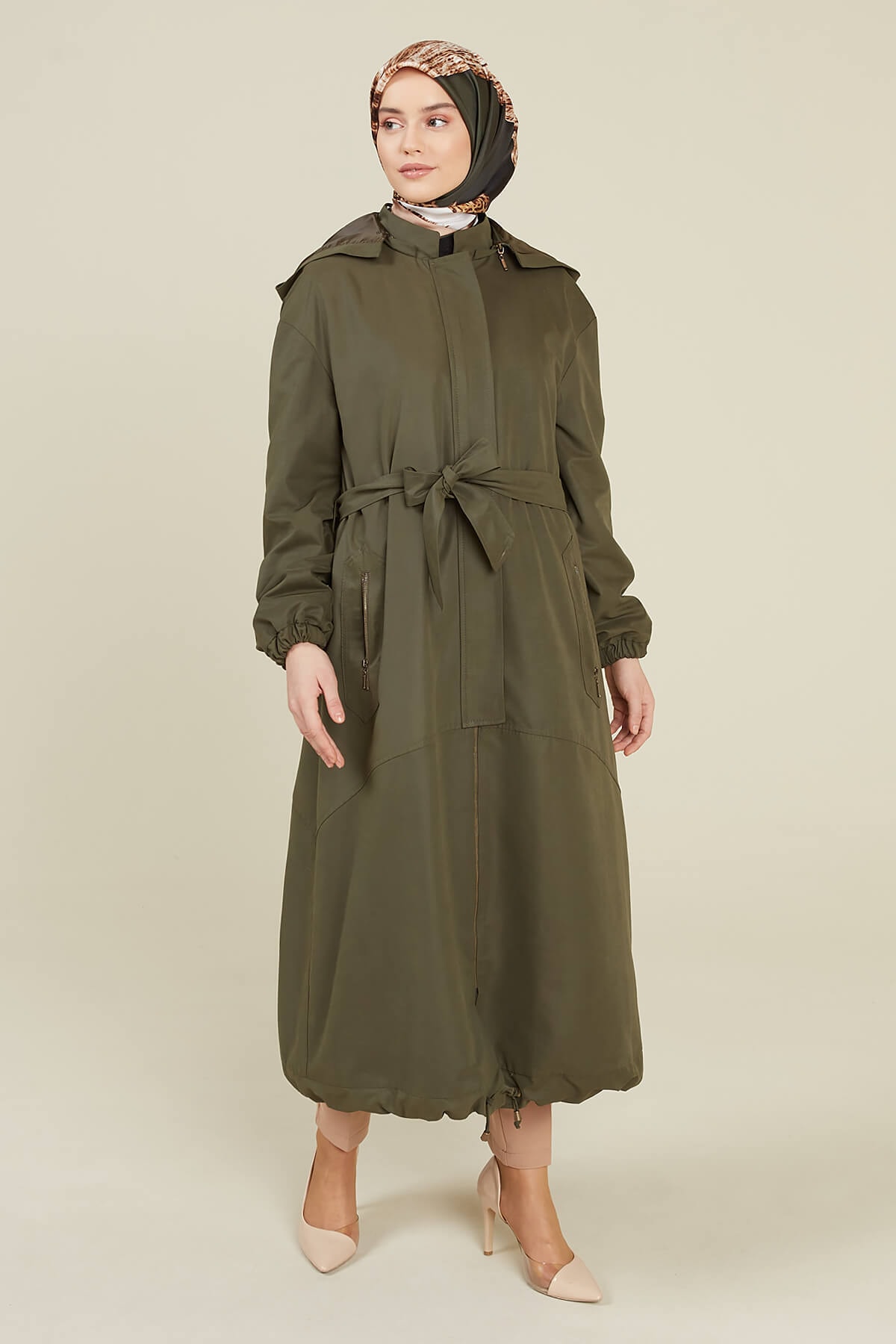 Setrms Haki Kapişonlu Kemer Detaylı Pardösü 2212013