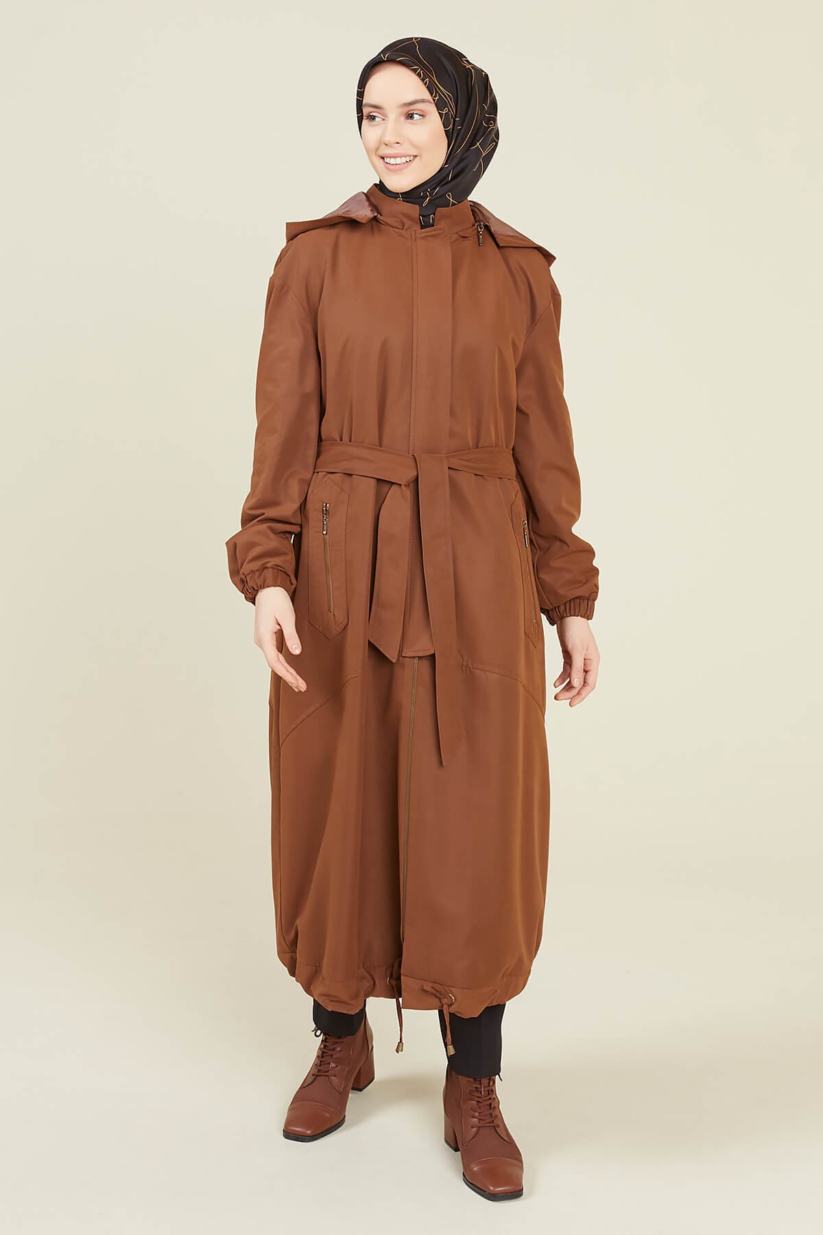 Setrms Taba Kapüşonlu Kemer Detaylı Pardösü 2212013