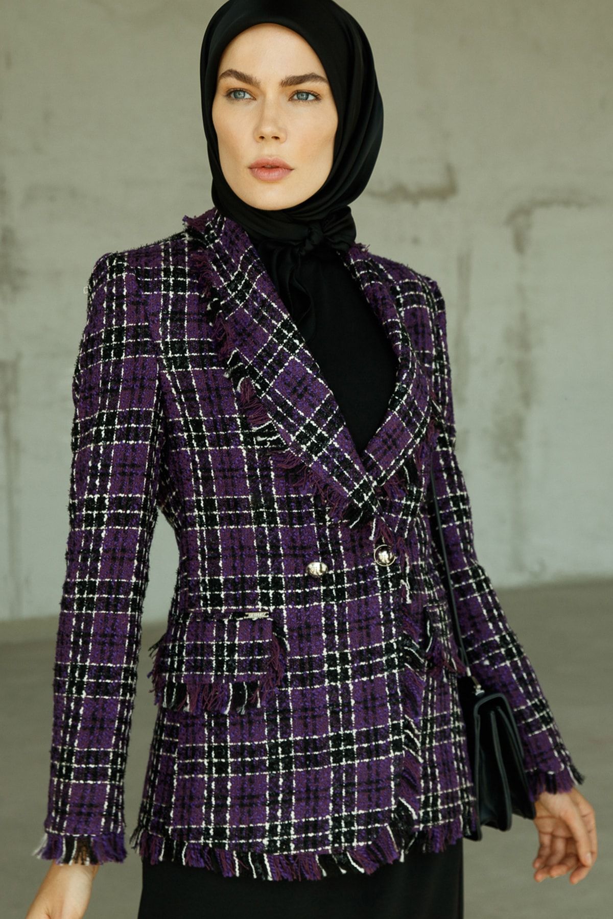 Setrms Mor Ekose Desen Tüvit Blazer Ceket