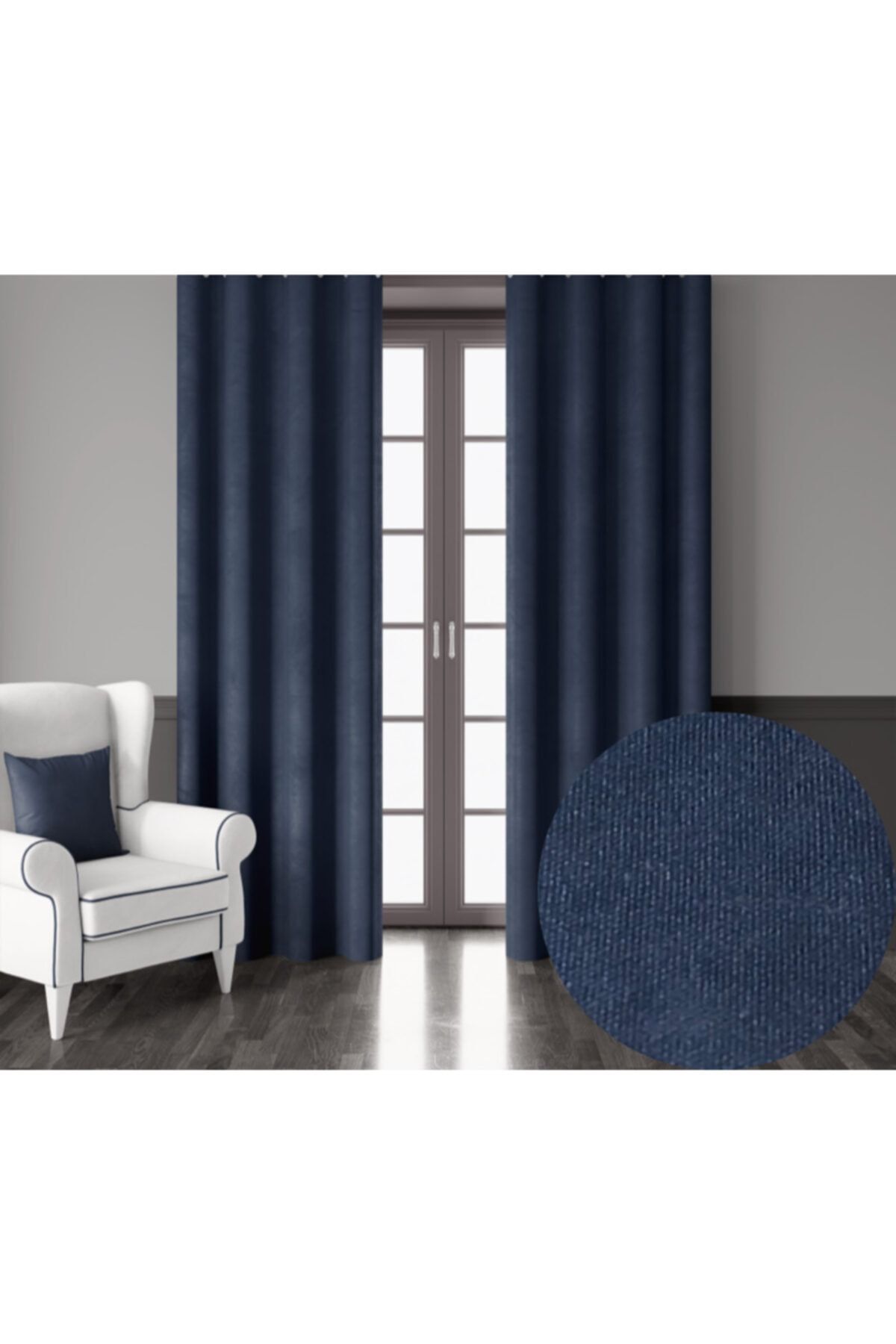 Demor Home Soft Series Lacivert Ekstrafor Büzgülü Ada Fon Perde