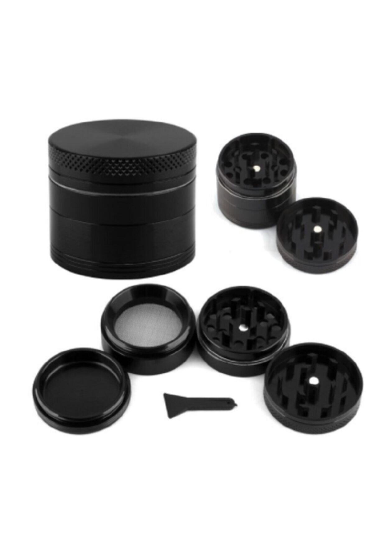 EFOTECH 63mm 4 Katmanlı Paslanmaz Çelik Tutun Baharat Öğütücü Grinder Elekli Mıknatıslı - Siyah