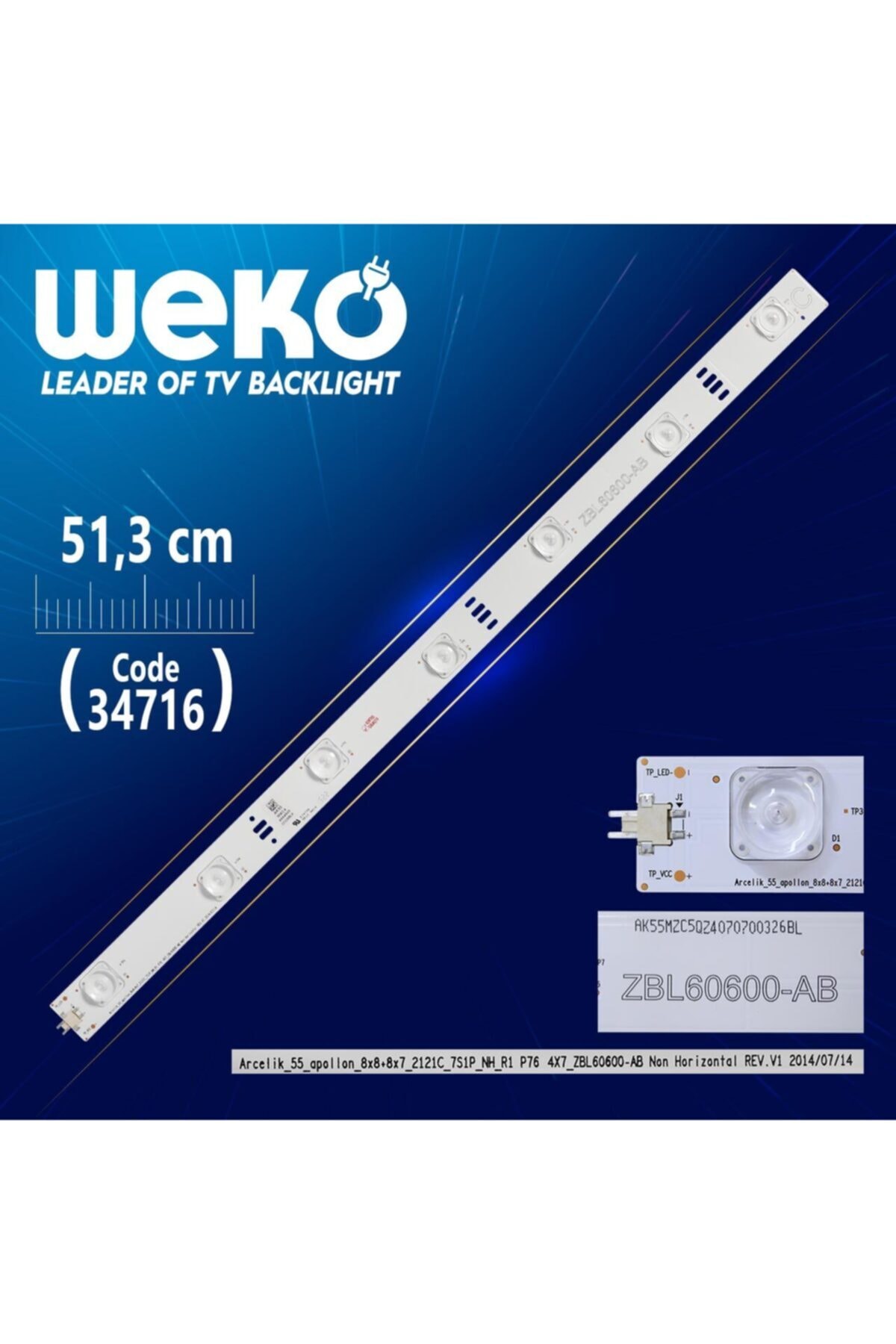 WEKO Arcelik_55_apollon_8x8+8x7_2121c_7s1p_nh_r1 P76 4x7_zbl60600-ab - 51.3 Cm 7 Ledli - (wk-11/wk-044)