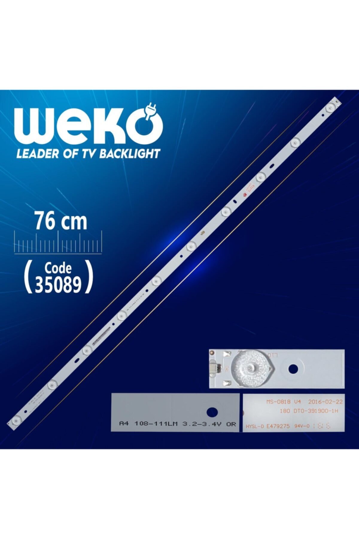 WEKO Ms-0818 V4 - 180 Dt0-391900-1h - A3 108-111lm 3.2-3.4v 0r Wr - 76 Cm 10 Ledli - (wk-471)