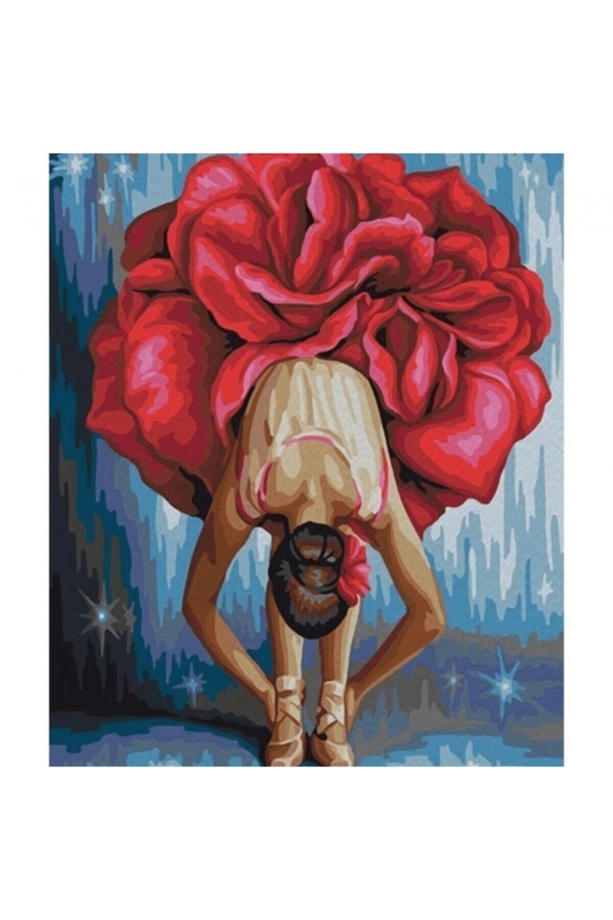 Fupe Shop Kırmızı Çiçekli Balerin Sayılarla Boyama Seti Kasnaklı 70 X 90 Cm