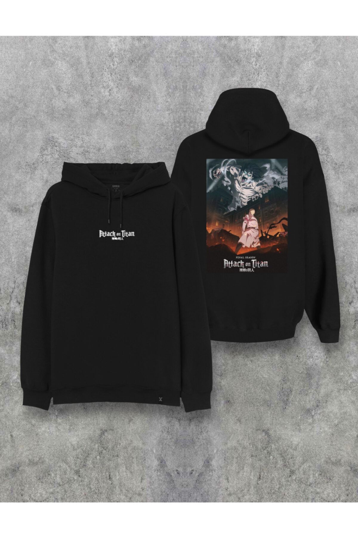Darkia Attack On Titan Anime Çift Taraf Baskılı Kapşonlu Tasarım Sweatshirt