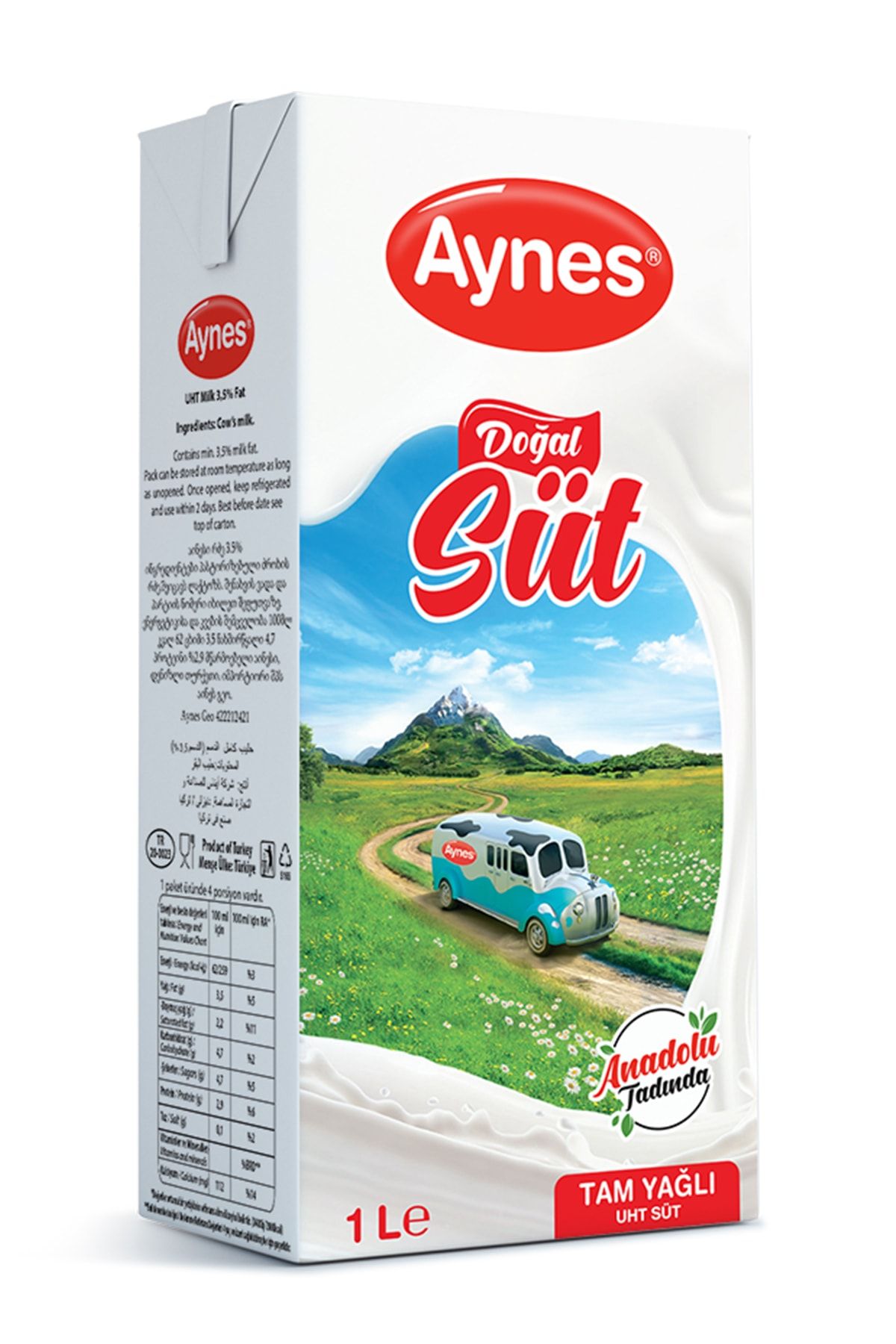 Aynes 1 lt Tam Yağlı Uht Süt 1 Koli 12 Adet