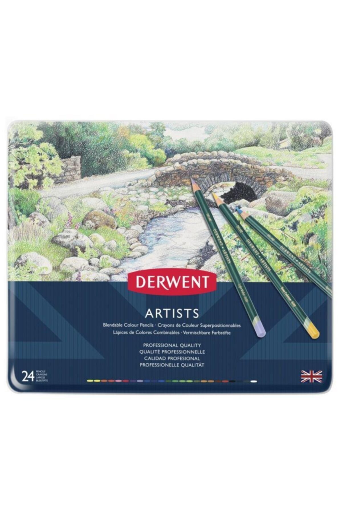 Derwent Artists Pencils Kuruboya Kalemi 24`lü Teneke Kutu