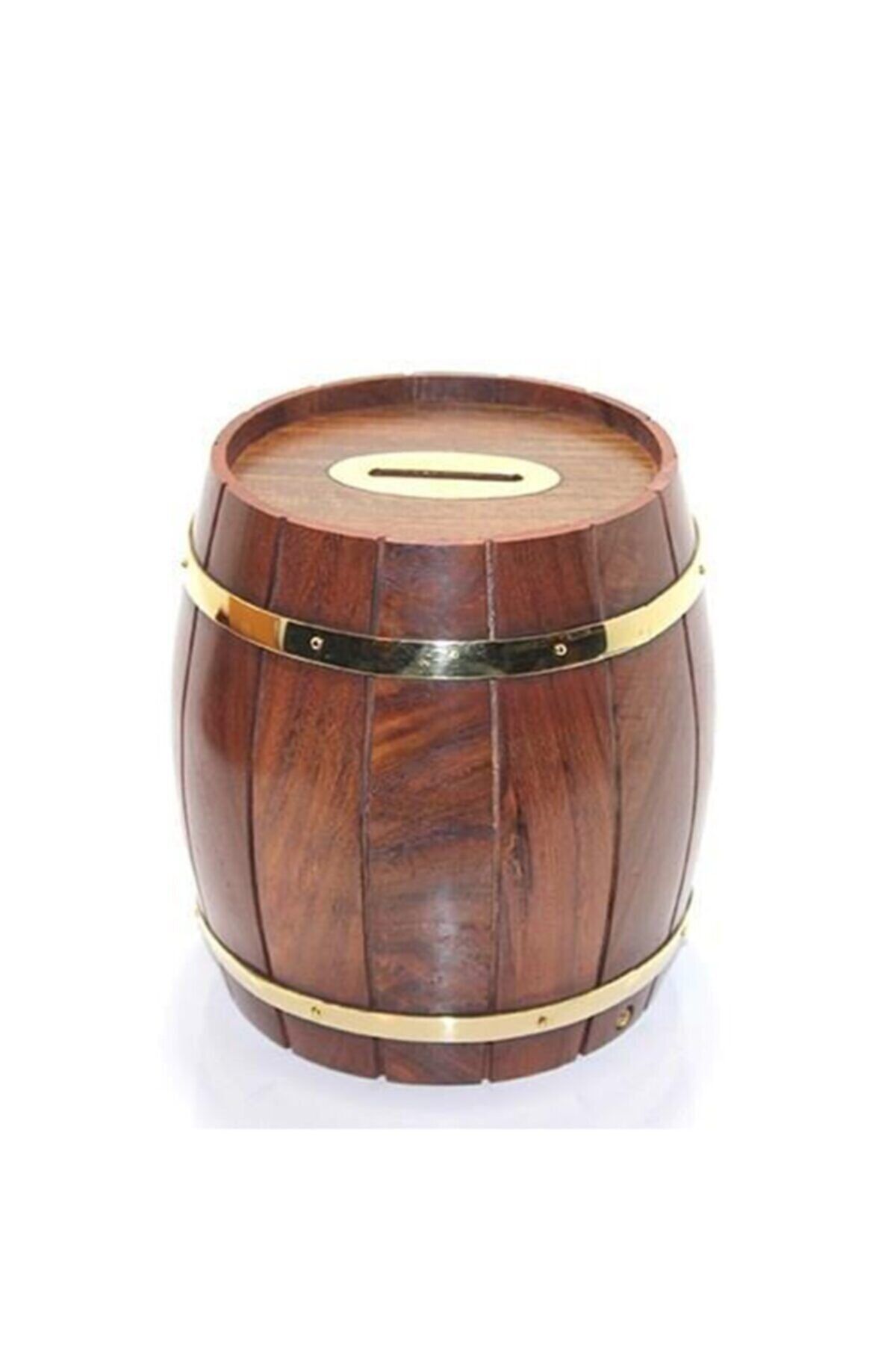 GiralStore Ahşap Etrafı Pirinç Fıçı Kumbara 12 cm