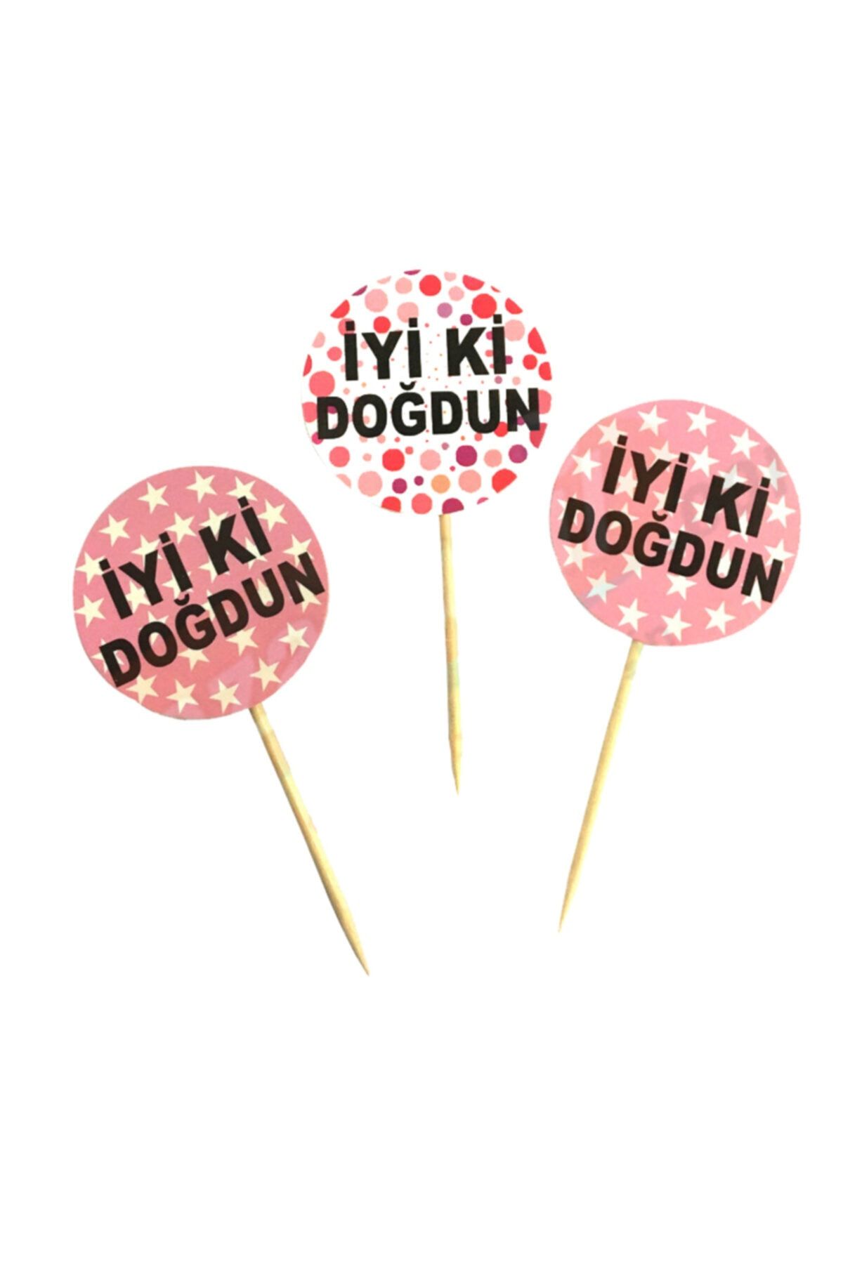 Alpa Store Pembe Renk Iyiki Doğdun Yazılı Yıldız Yuvarlak Desenli Kürdan Süs 20 Adet