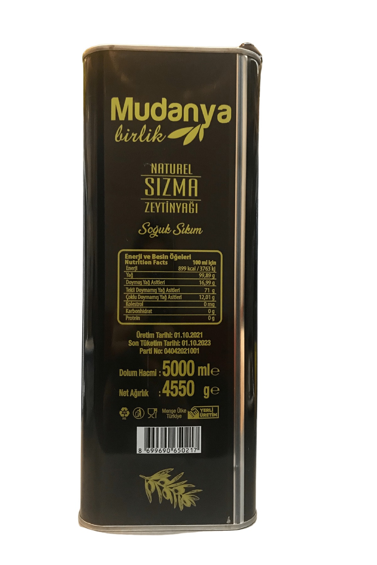 GURME KAHVALTIM Mudanya Birlik 5 Lt Soğuk Sıkım Zeytinyağı