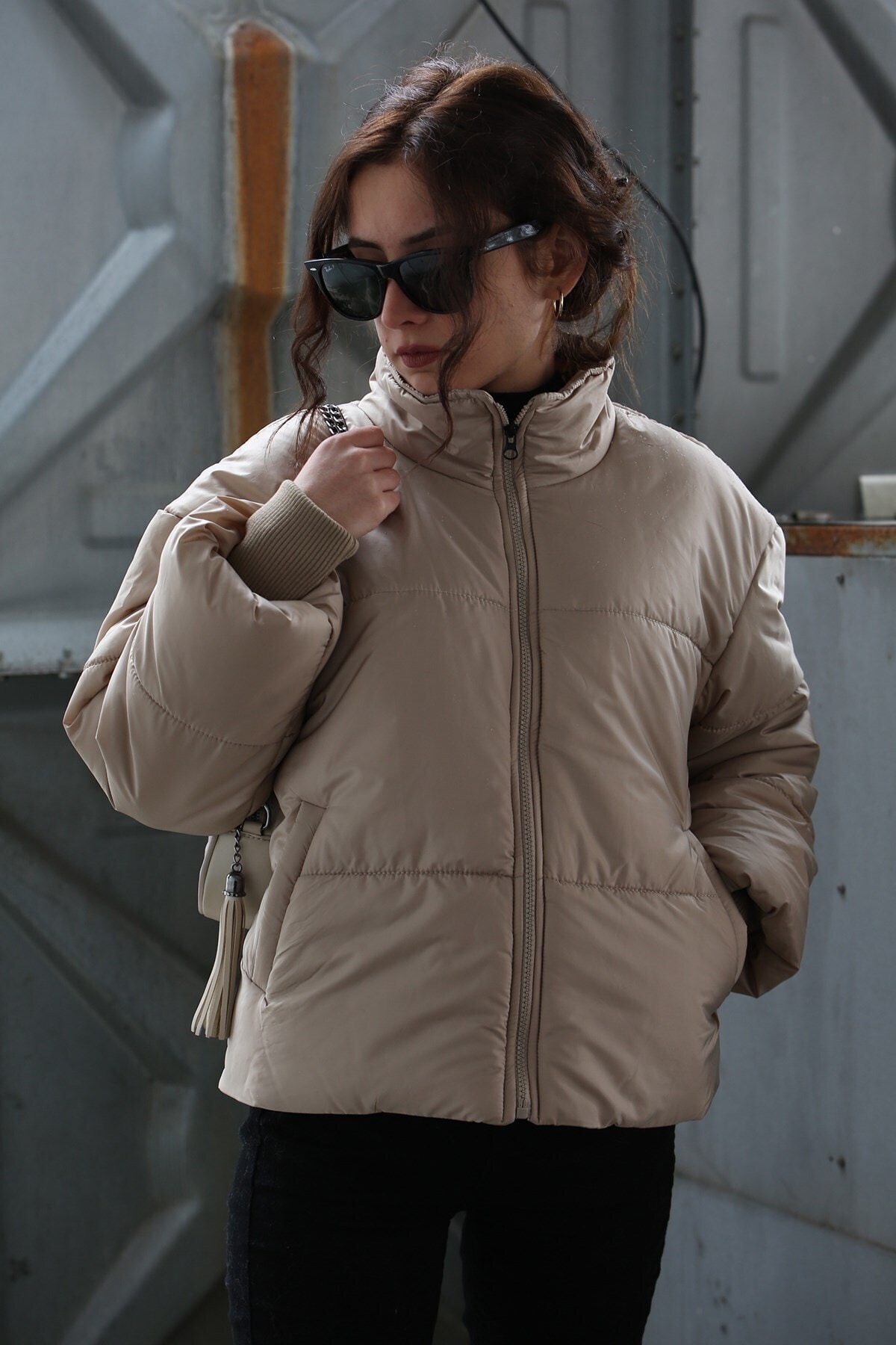 Madmext Mad Girls Bej Şişme Mont Mg1301