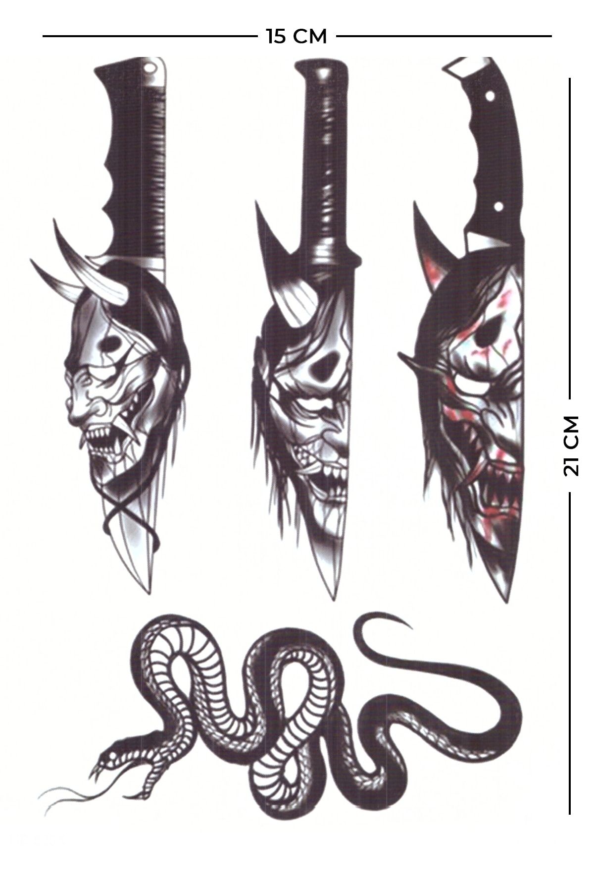 Store&Tattoo Üç Bıçak Yılan Geçici Dövme Orta Boy 21x15 Cm