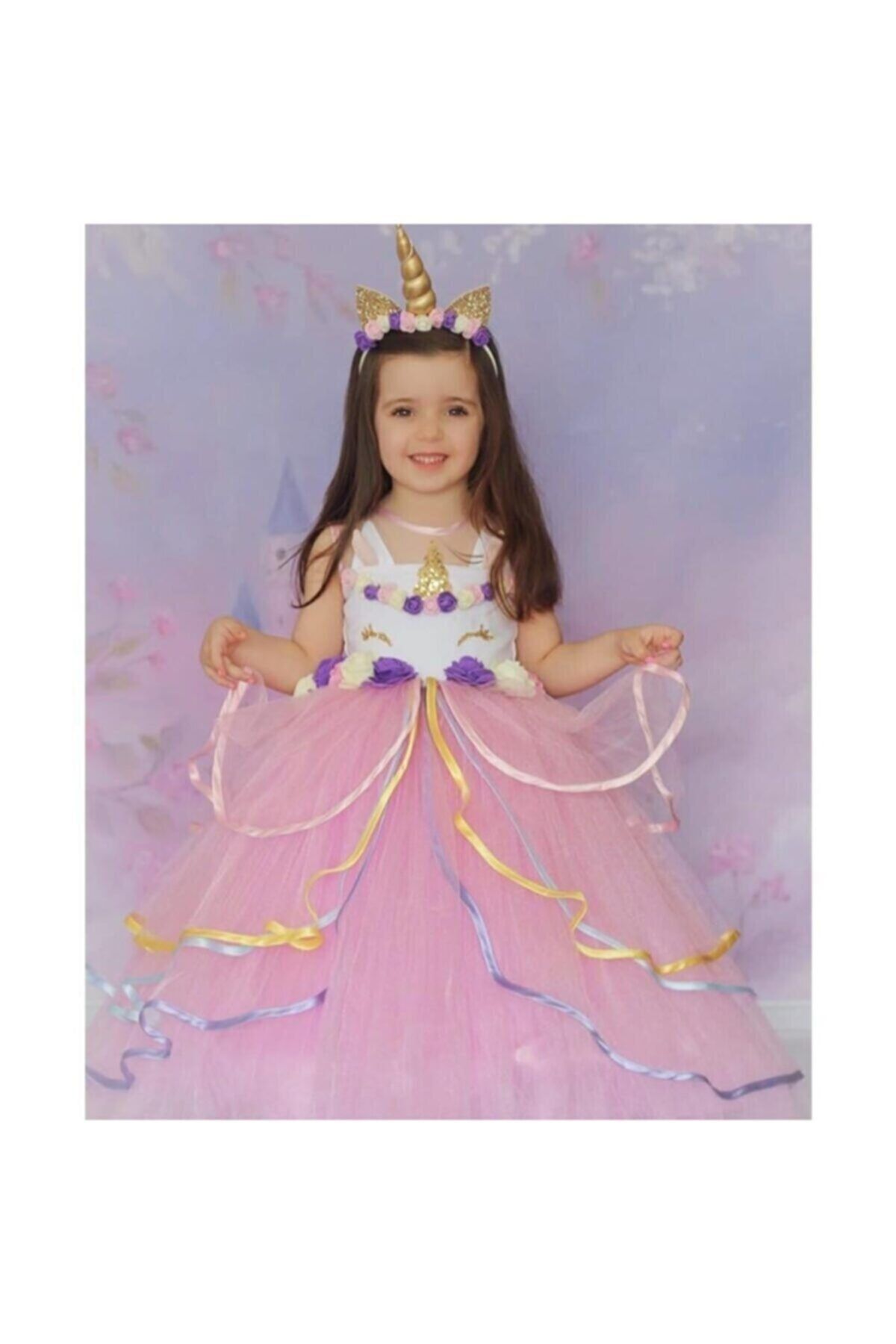 Happy Dreams Unicorn Kostüm Tarlatanlı Taçlı 5-6 Yaş