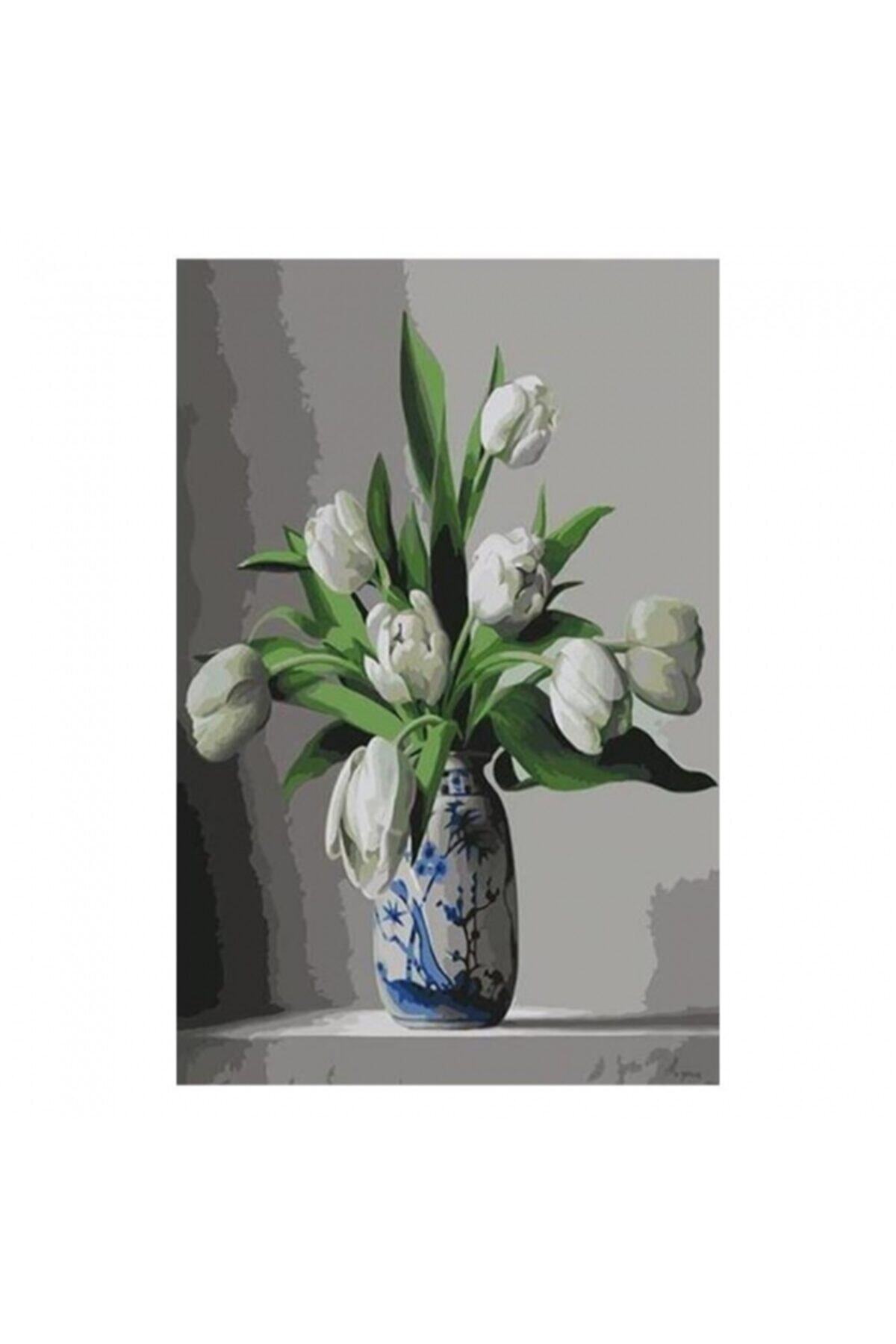 Fupe Shop Beyaz Laleler Sayılarla Boyama Seti Kasnaklı 70 X 90 Cm