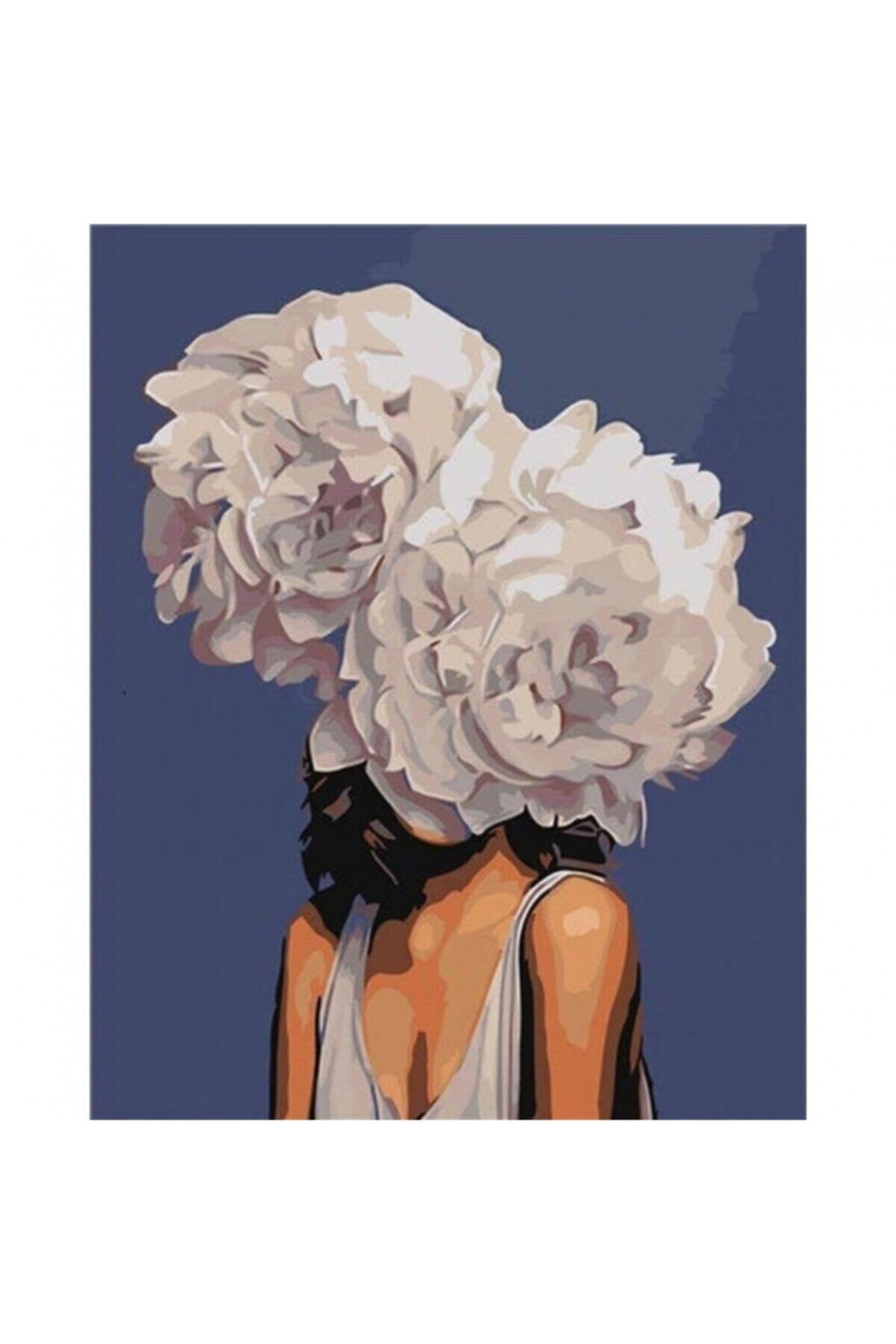 Fupe Shop Çiçek Kadın 12 Renkli Sayılarla Boyama Seti Kasnaklı 70 X 90 Cm