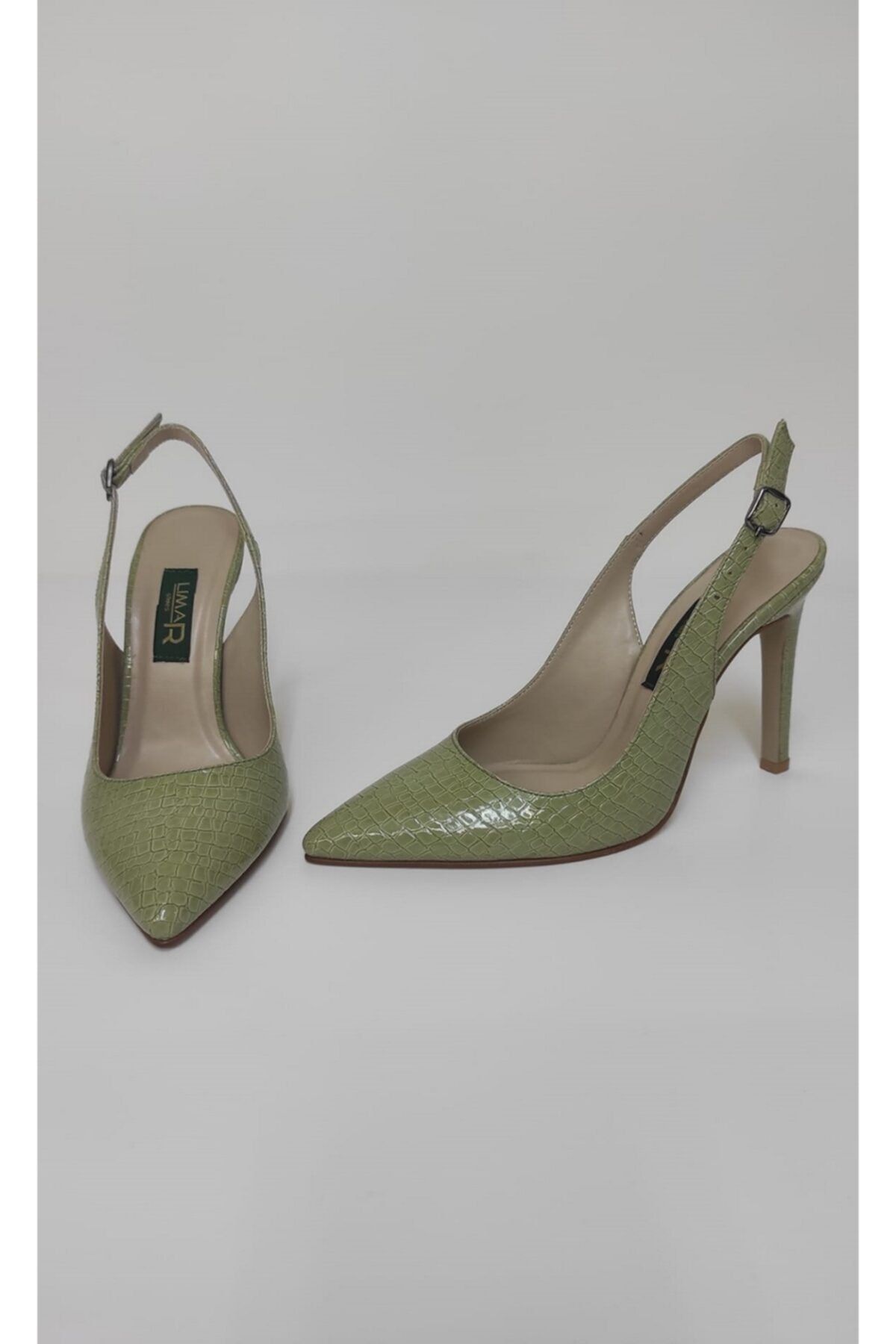 Lİmar Shoes Limar Yeşil Yılan Derisi Desenli Stiletto Sivri Burun Kadın Topuklu Ayakkabı