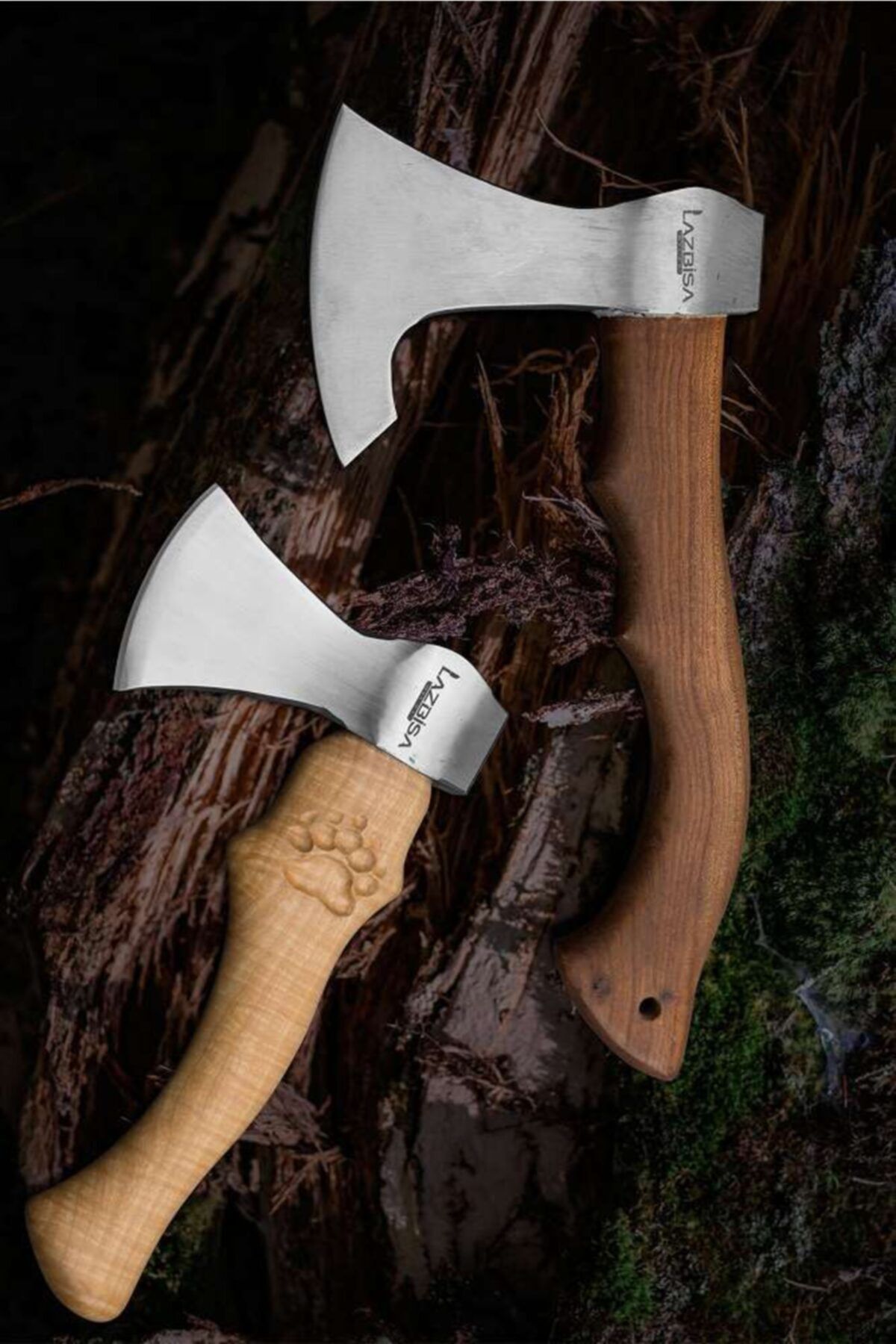 LAZBİSA Outdoor Balta Kamp Baltası Nacak Budama Baltası 32 cm  26 cm El Yapımı Dövme Çelik 2'li Set