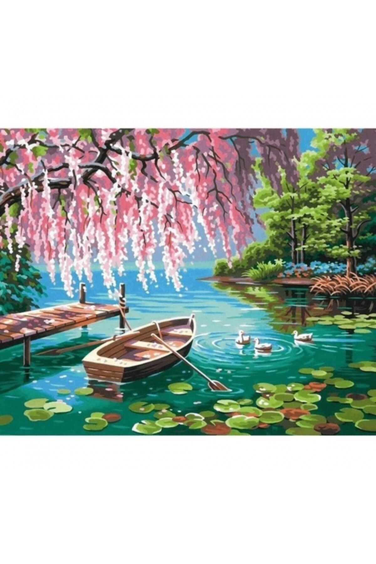 Fupe Shop Pembe Söğüt Ve Göl Sayılarla Boyama Seti Kasnaklı 70 X 90 Cm