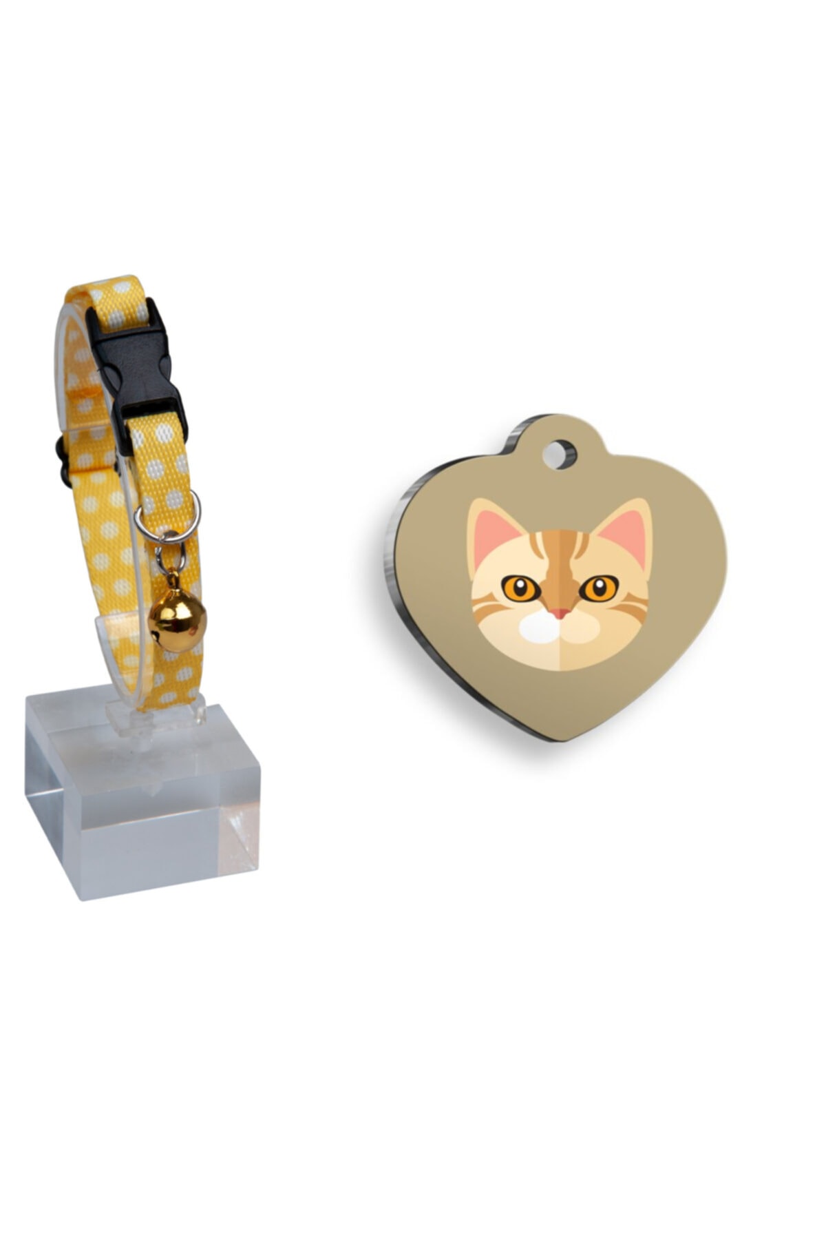Thepassage Desenli Zilli Ayarlanabilir Kedi Boyun Tasması 22-30 Cm Sarı+tekir Çelik Künye