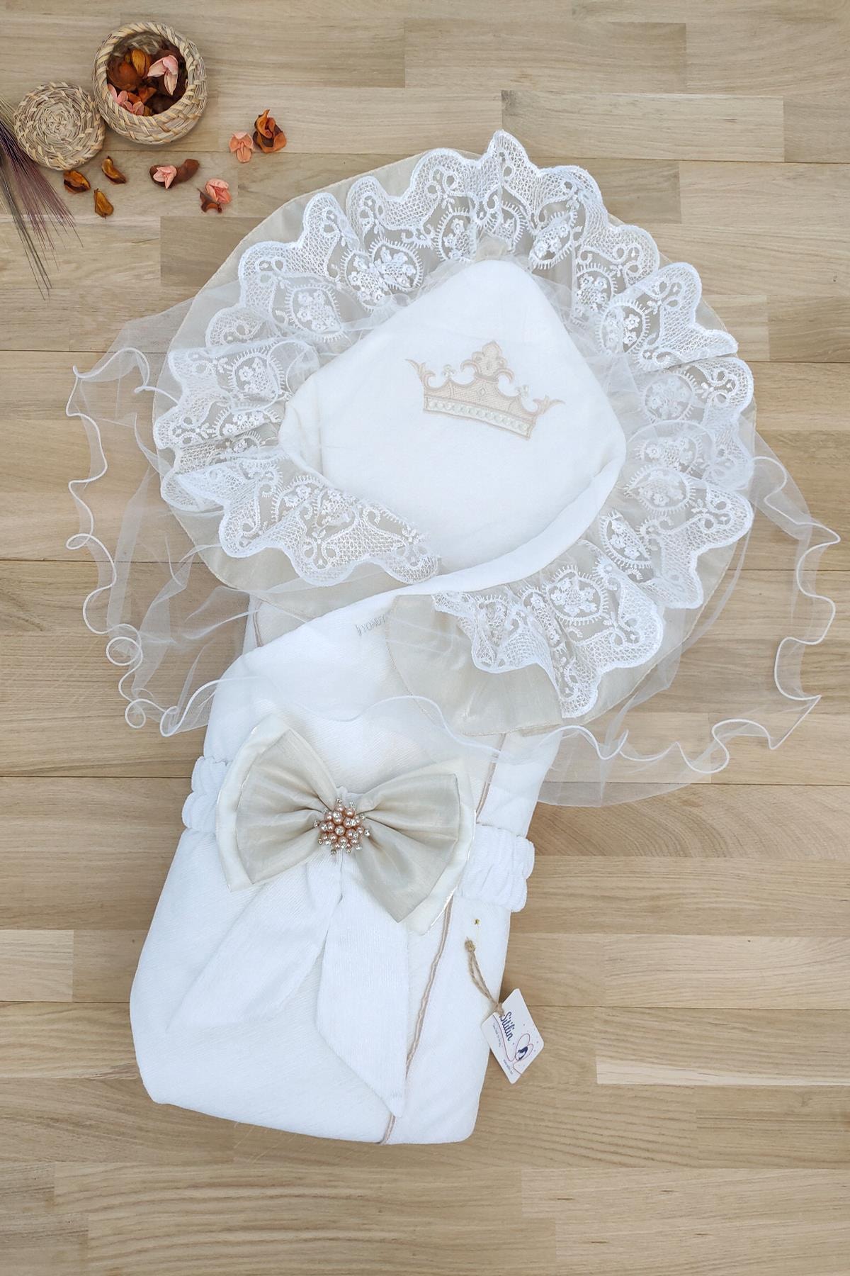 Sitilin Kız Erkek Bebek Unisex Lüks Duvaklı Kundak Battaniyesi