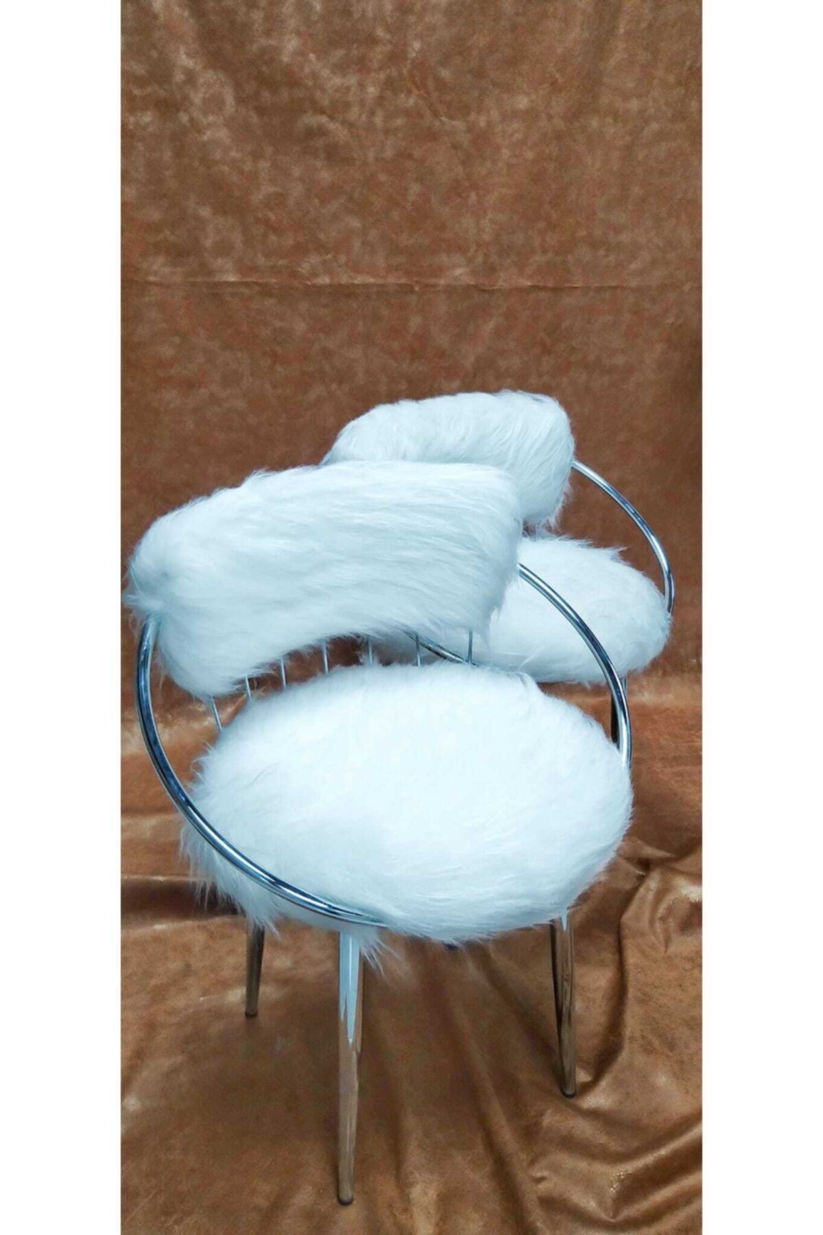 MONEZZA MOBİLYA Peluş Gümüş Sandalye 2 Li