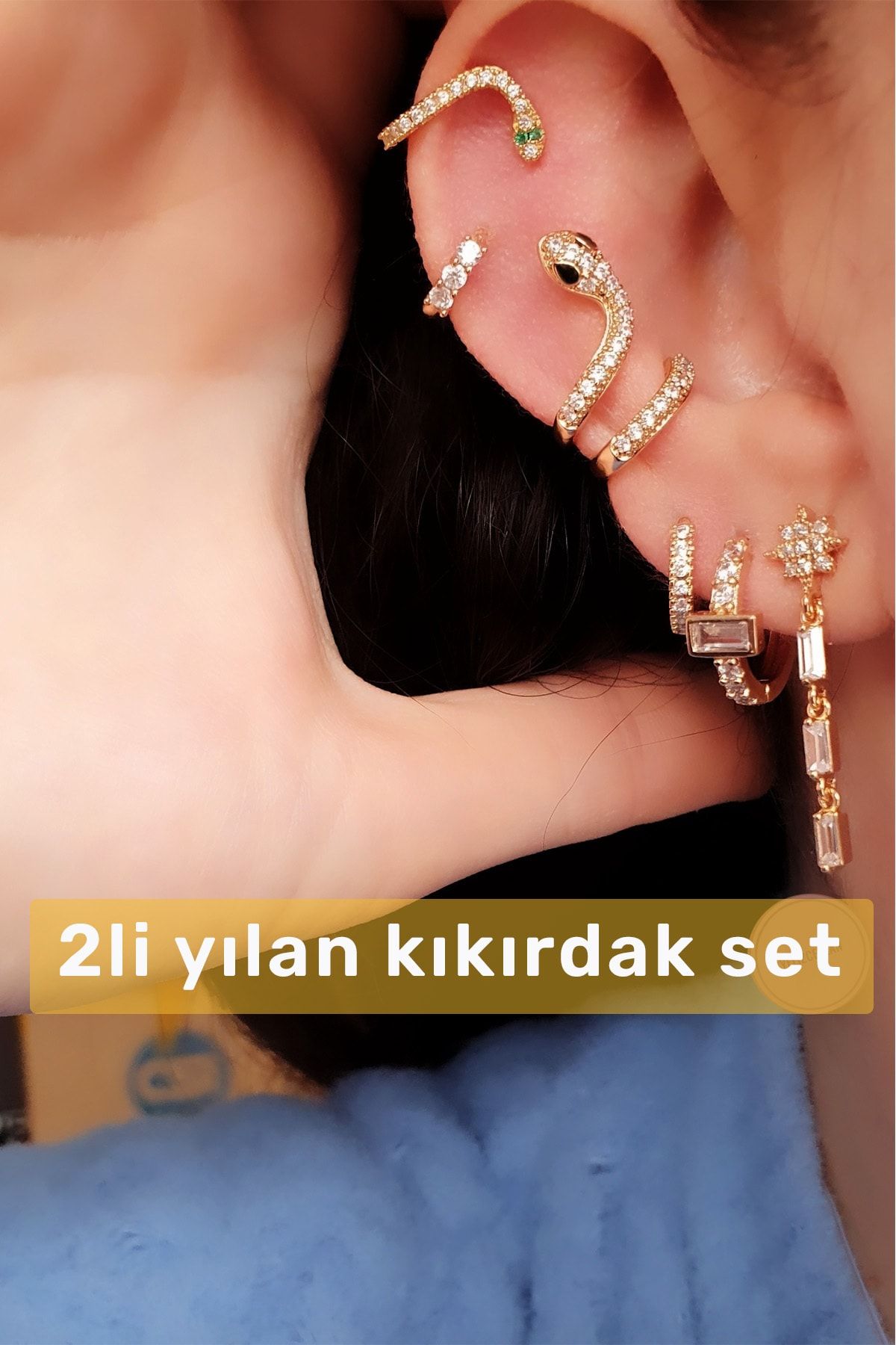 BUNNY 2li Sıkıştırmalı Kıkırdak Küpe