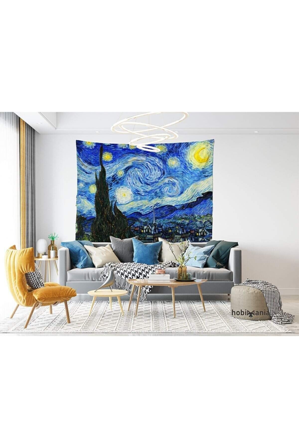 Hobimania Duvar Örtüsü Tapestry Van Gogh Yıldızlı Gece 150x200 Cm Duvar Dekorasyon Moda