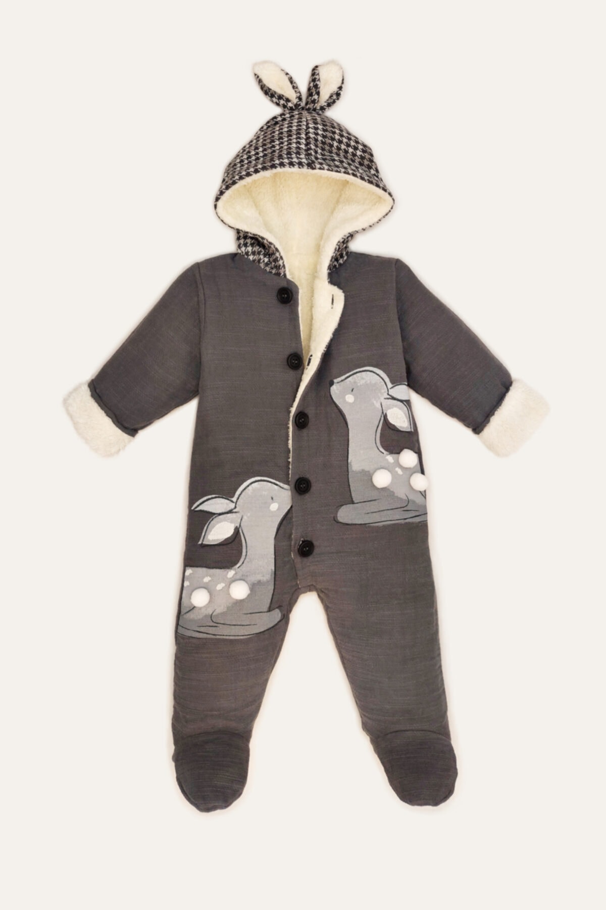 bebizu Kapüşonlu Içi Yumuşacık Welsoft Kendinden Patikli Ceylan Baskılı Tulum