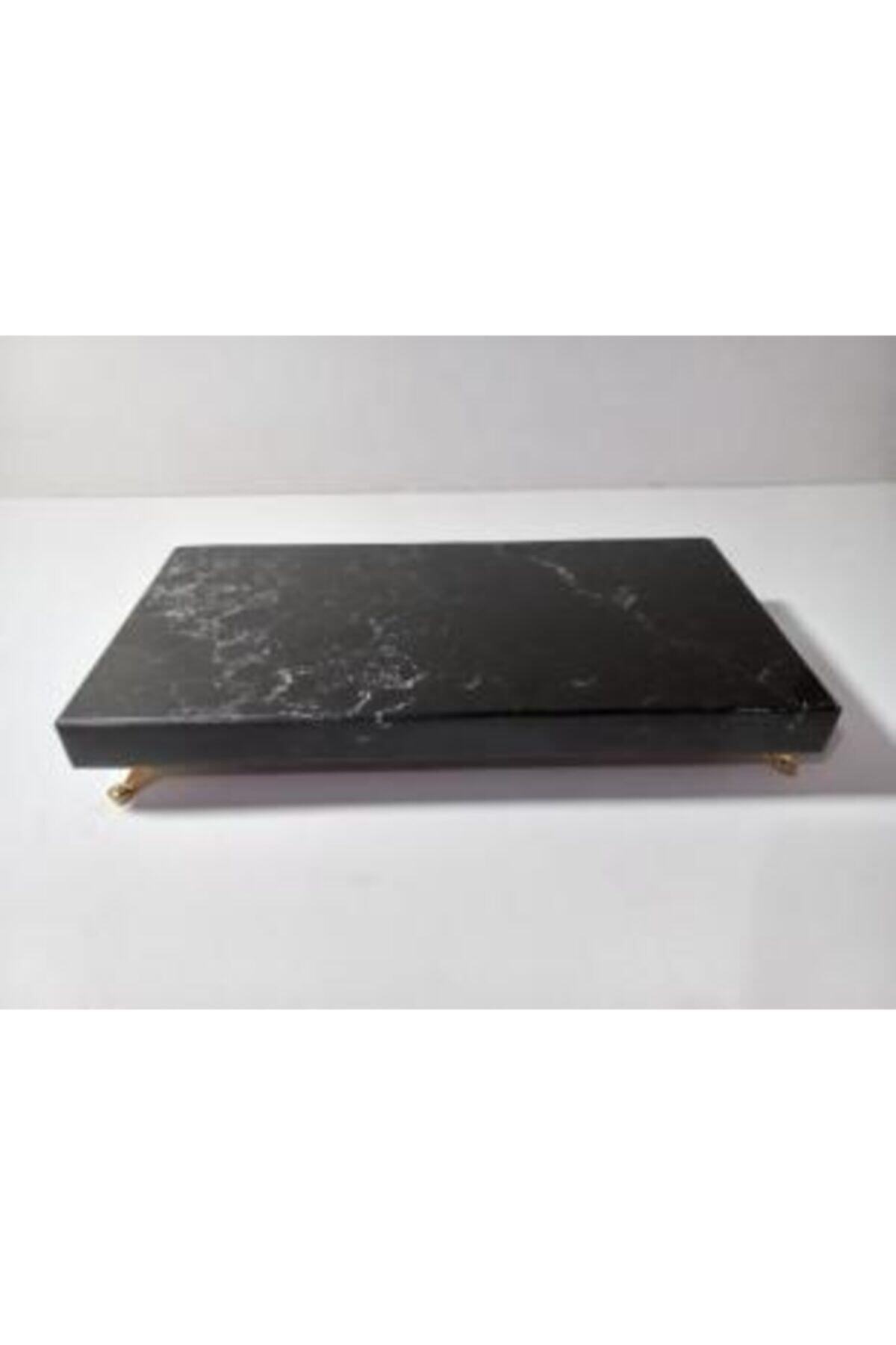 Başakmarble Kuvars Mermer Sunumluk Gold Ayaklı (25X12 CM)