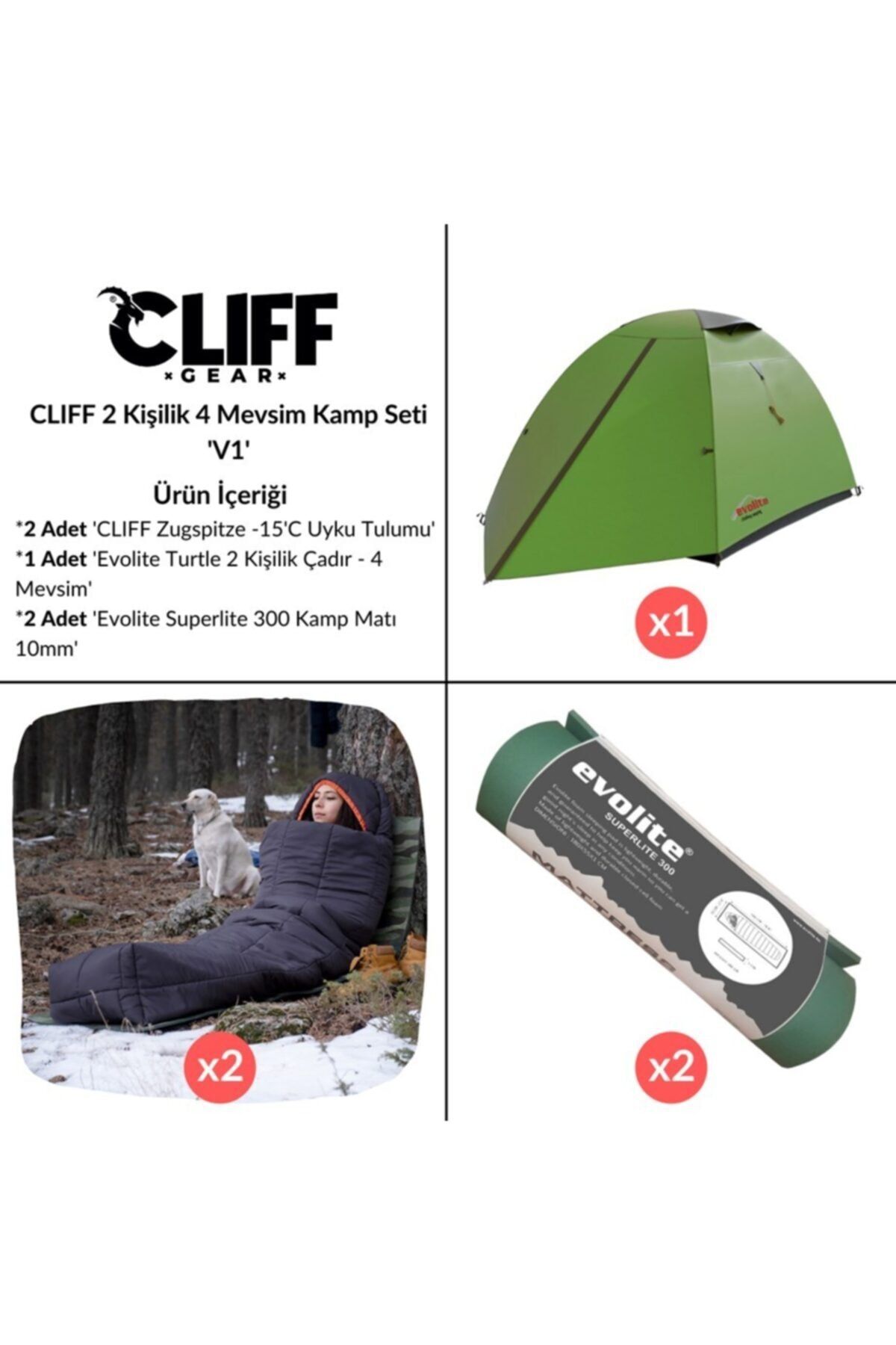 Cliff 2 Kişilik 4 Mevsim Kamp Seti 'v1'