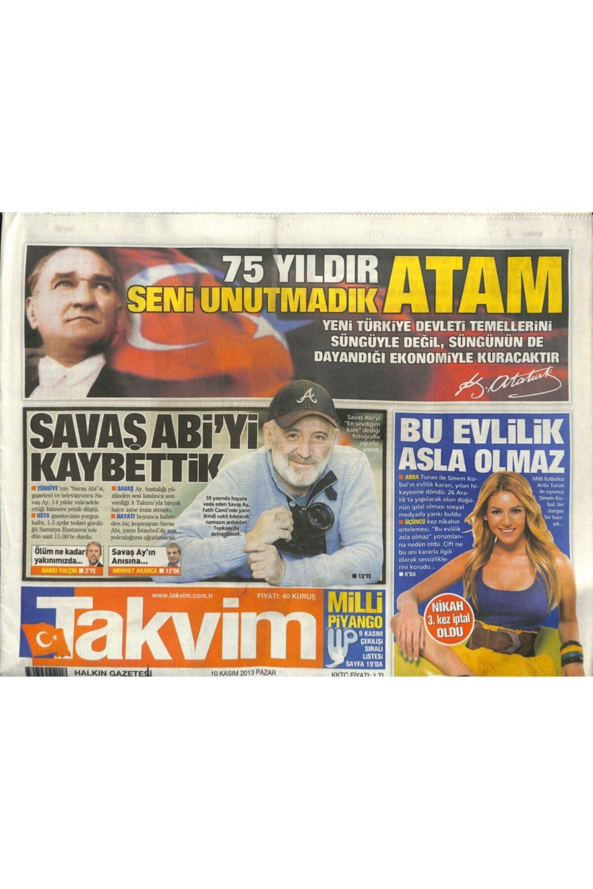 Gökçe Koleksiyon Takvim Gazetesi 10 Kasım 2013 Merhum Adnan Kahveci Türkiye'yi Kivi Ile Tanıştırdı