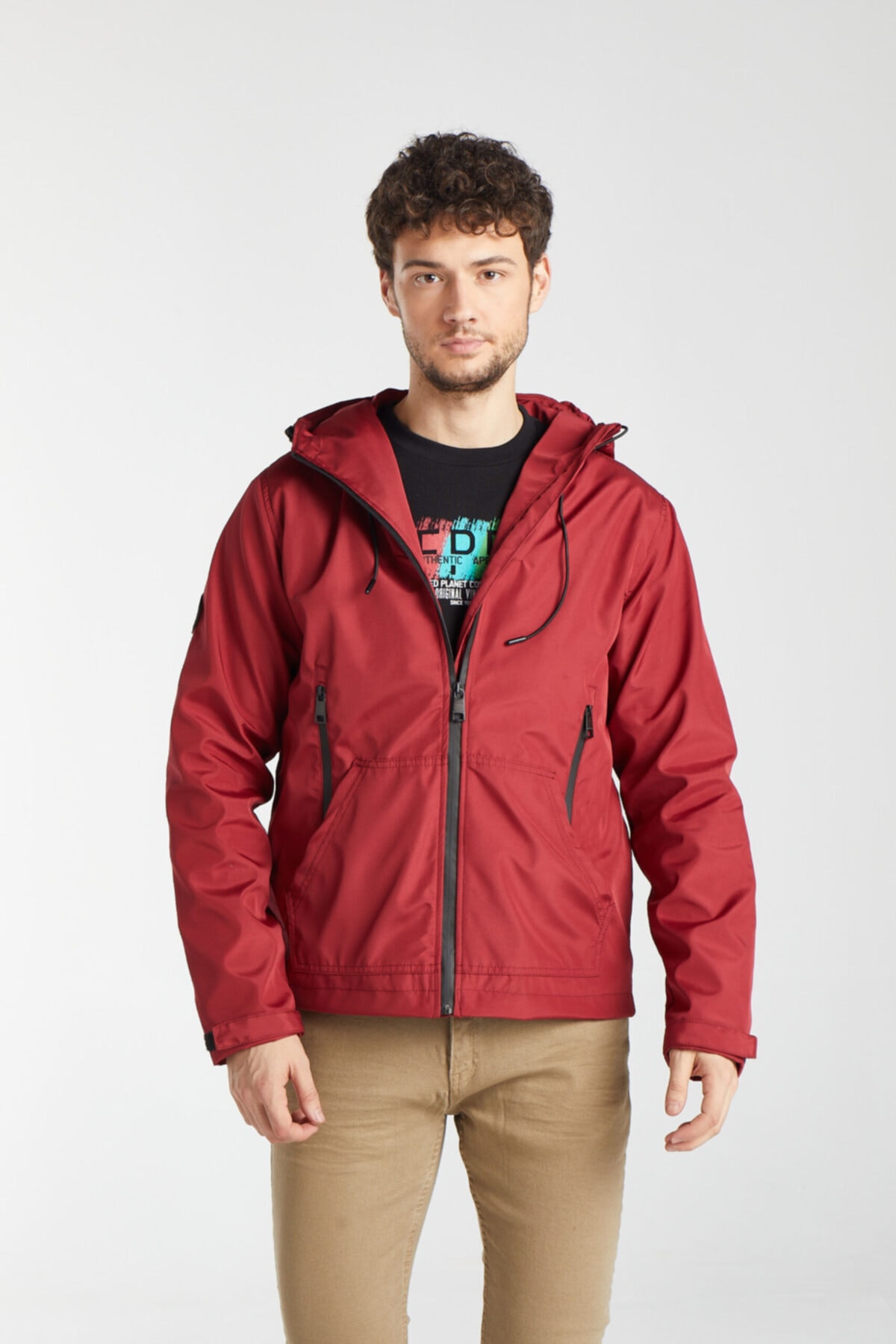 Five Pocket Kapişonlu Teknik Yağmurluk - Bordo