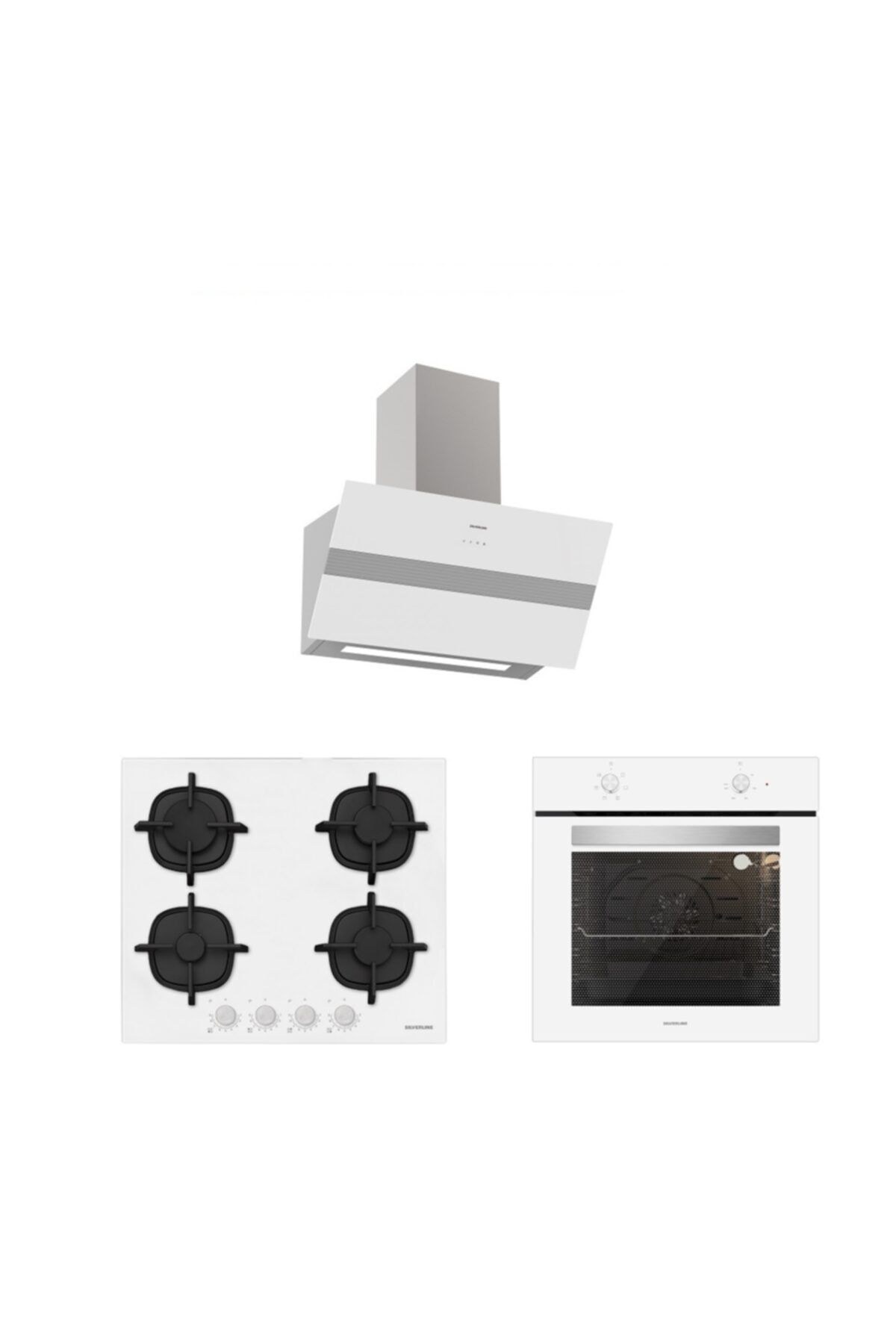 Silverline Beyaz Cam Ankastre Set (3472 Bold 60 Beyaz+cs5427w01+bo6501w01)