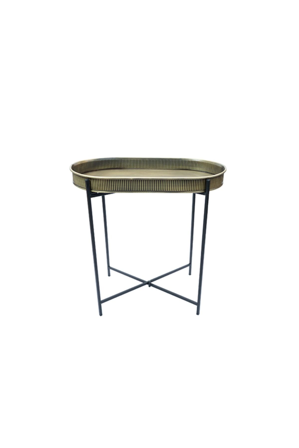 Greenmall Standlı Oval Tepsili Sehpa Gold