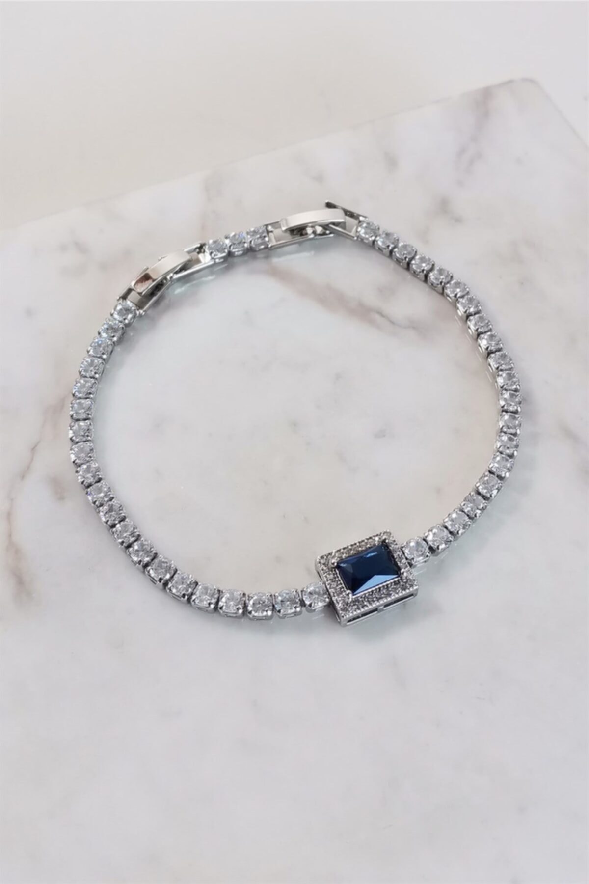 Labone Accessories Lüks Mavi Zirkon Taşlı Silver Pırlanta Montürlü Su Yolu Bileklik