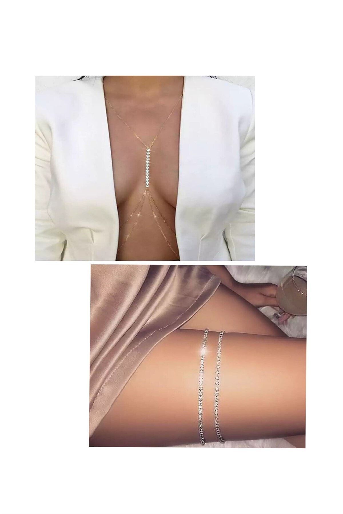 MisBoho Yılbaşı Seti Taşlı Vücut Aksesuarı Ve Taşlı Bacak Zinciri