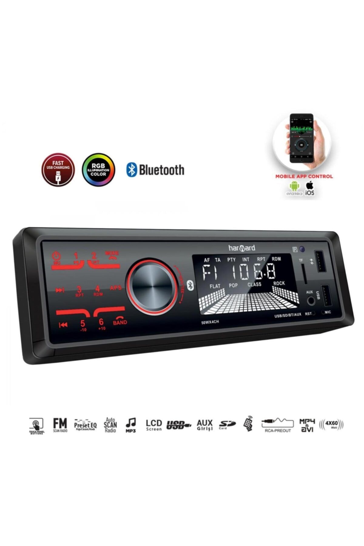 harward Oto Teyp Bt/usb/sd/fm 4x60w Şarjlı Mobil Aplikasyon Hr-mx603