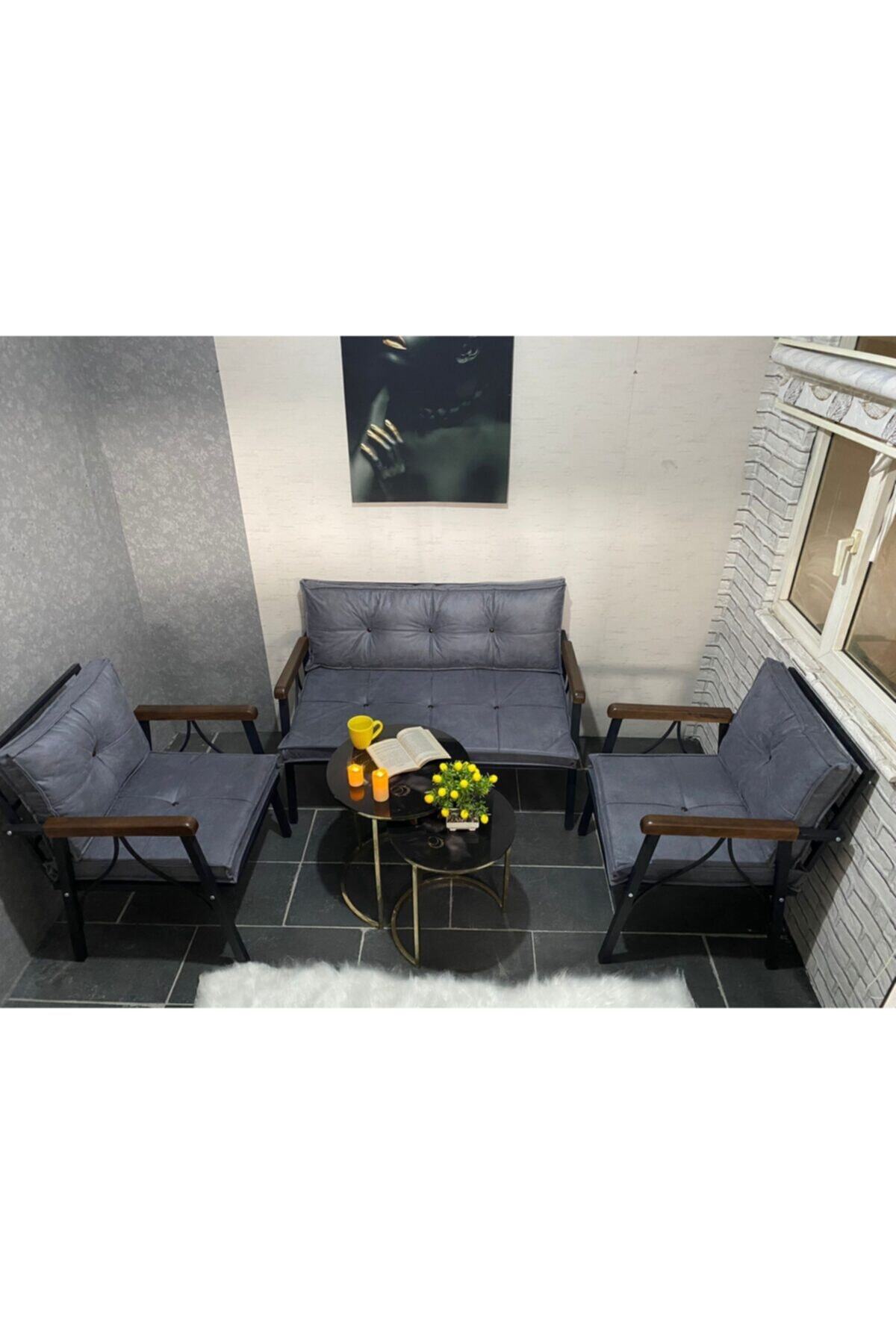 PREMİUM ÇAGRI Çay Seti Bahçe Takımı 2 1 1 Antrasit Renk,oturma Grubu,balkon Takımı ,köşe