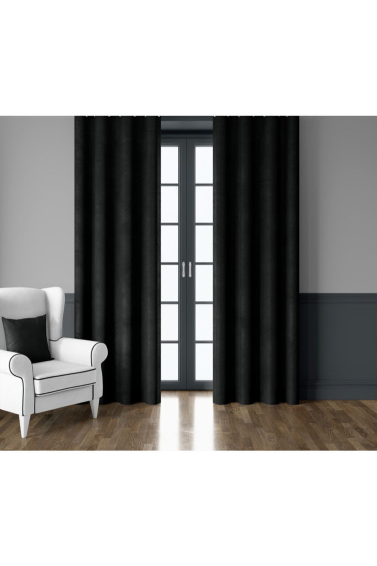Demor Home Soft Panter Siyahı Ekstrafor Büzgülü Ada Fon Perde