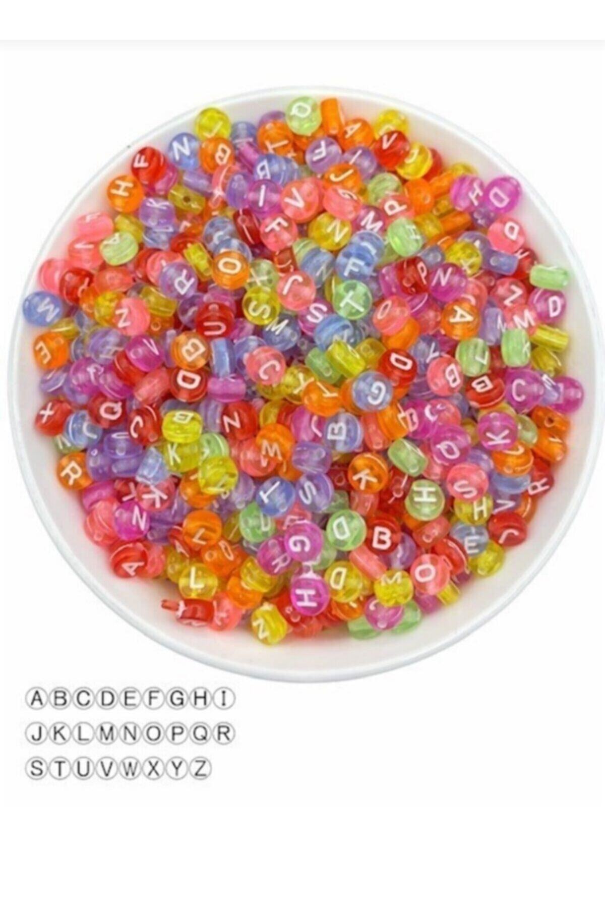 PHENA Karışık Renkli Şeffaf Yassı Harf Boncuk 4x7mm ( 50gr, 375 Adet)