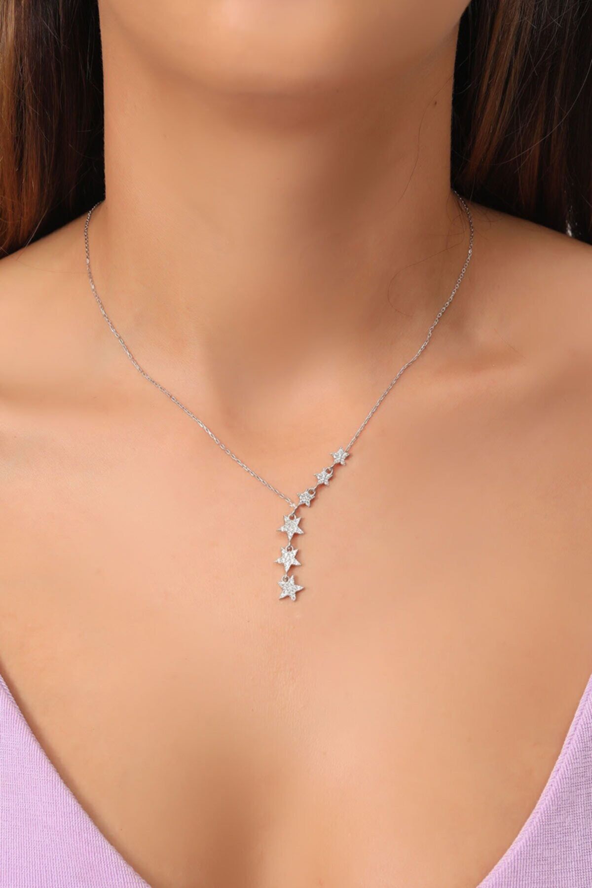 Diamond Mama Samanyolu Yıldız Saf 925 Gümüş Lak Kaplama Kolye