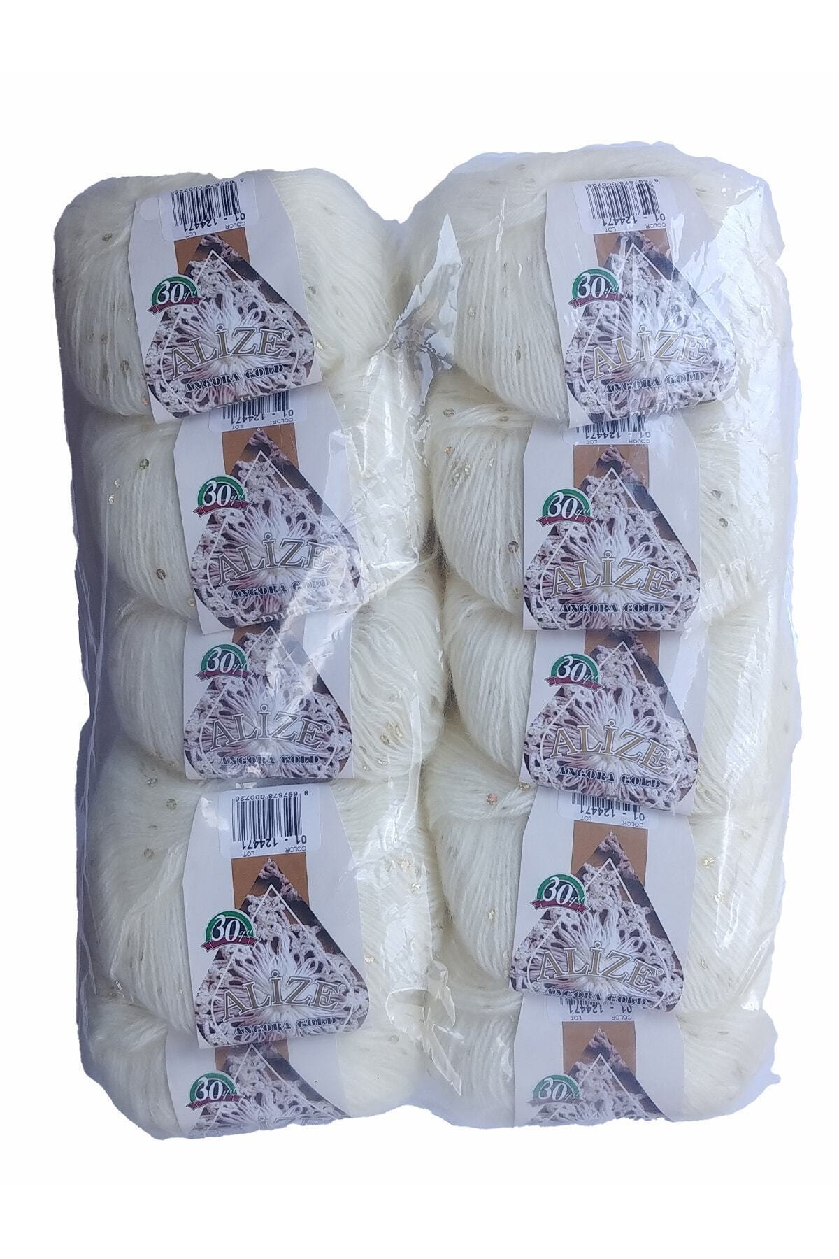 Alize Angora Gold Pullu 01 Krem El Örgü Ipliği 10 Adet